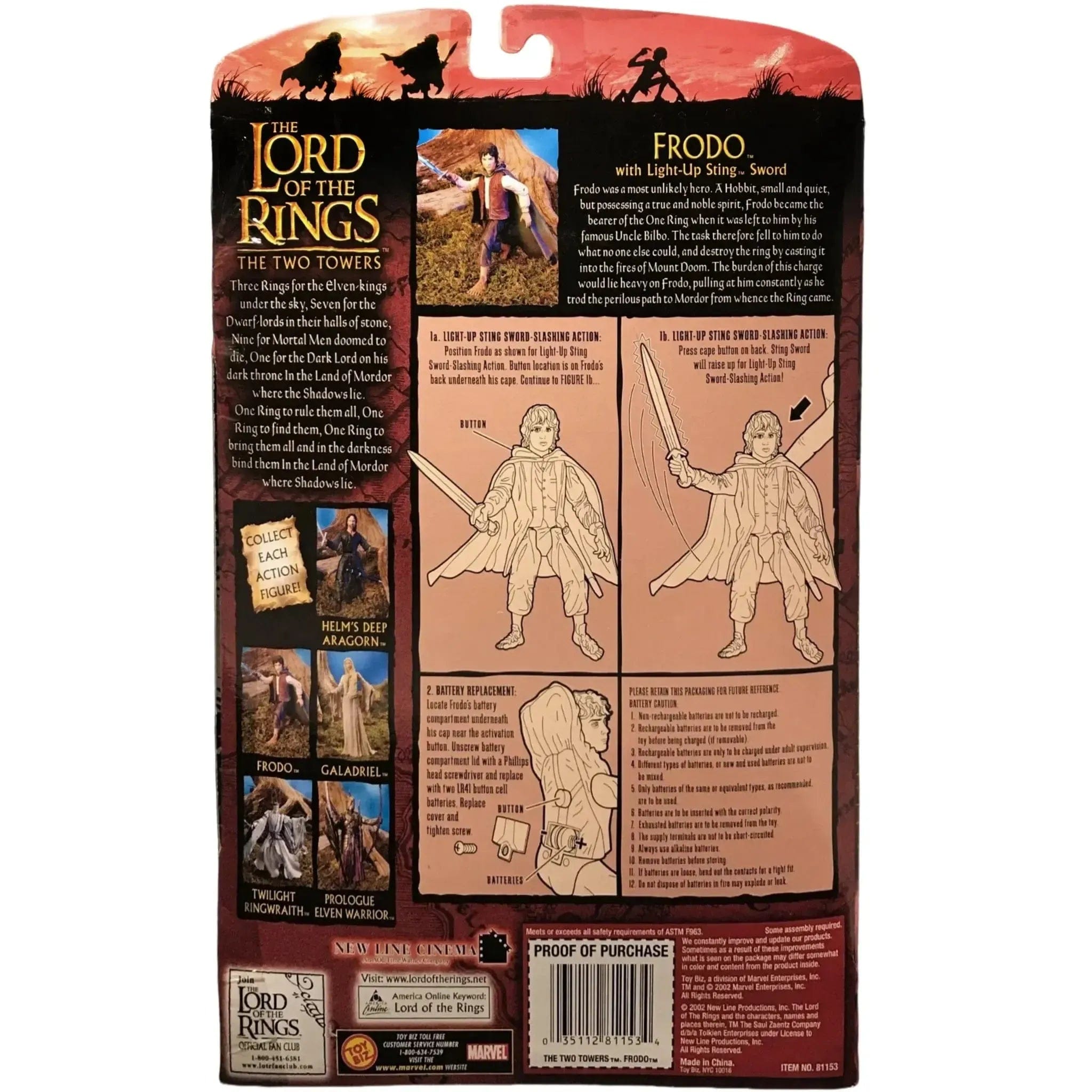 Toy Biz The Lord of the Rings: The Two Towers - Frodo with Light - Up Sting Sword Action Figure - Toy Biz - (2002)