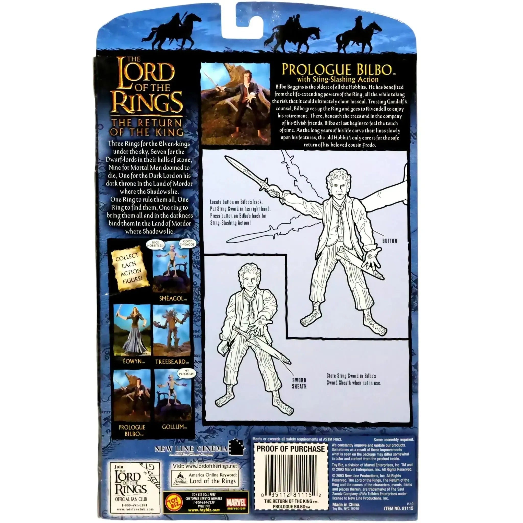 Toy Biz The Lord of the Rings: The Return of the King - Prologue Bilbo Baggins with Sting - Slashing Ability Action Figure (4.5") - Toy Biz - (2003)