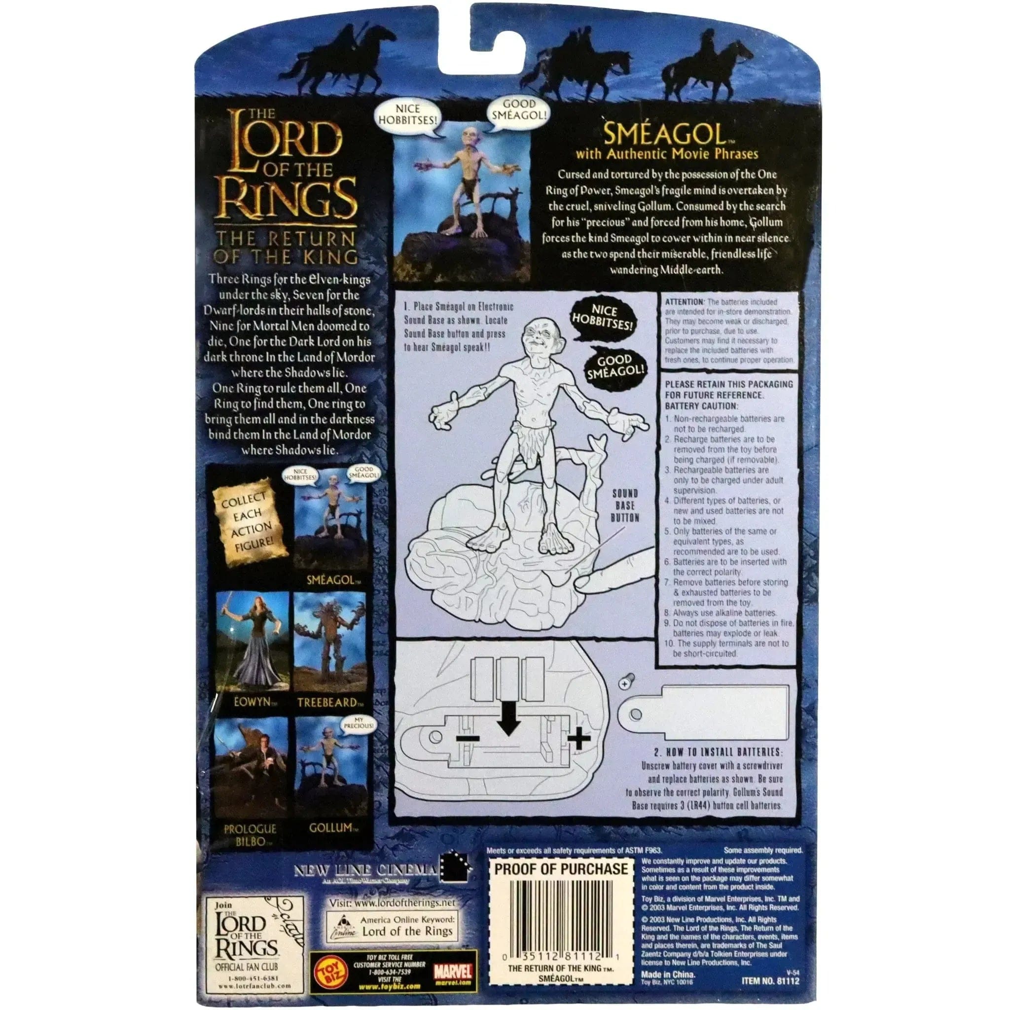 Toy Biz The Lord of the Rings: The Return of the King - Sméagol Action Figure with Interactive Electronic Base (6", Plays Authentic Movie Phrases) - Toy Biz - (2003)
