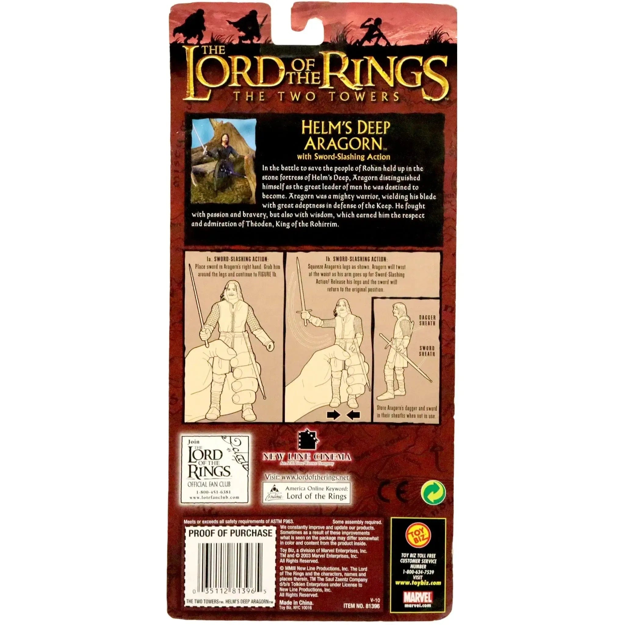 Toy Biz The Lord of the Rings: The Two Towers - Helm’s Deep Aragorn Sword - Slashing Action Figure (6.25") - Toy Biz - (2003)