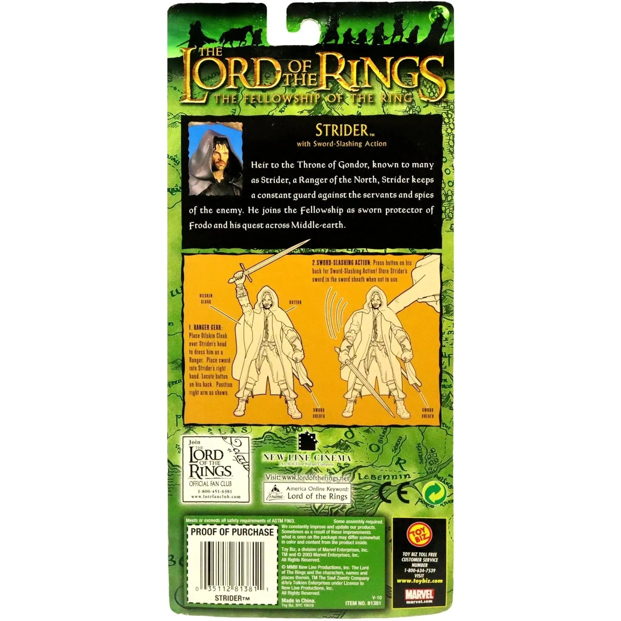 Toy Biz The Lord of the Rings: The Fellowship of the Ring - Ranger Outfit Strider (Aragorn) with Sword - Slashing Ability Action Figure (6.75") - Toy Biz - (2003)