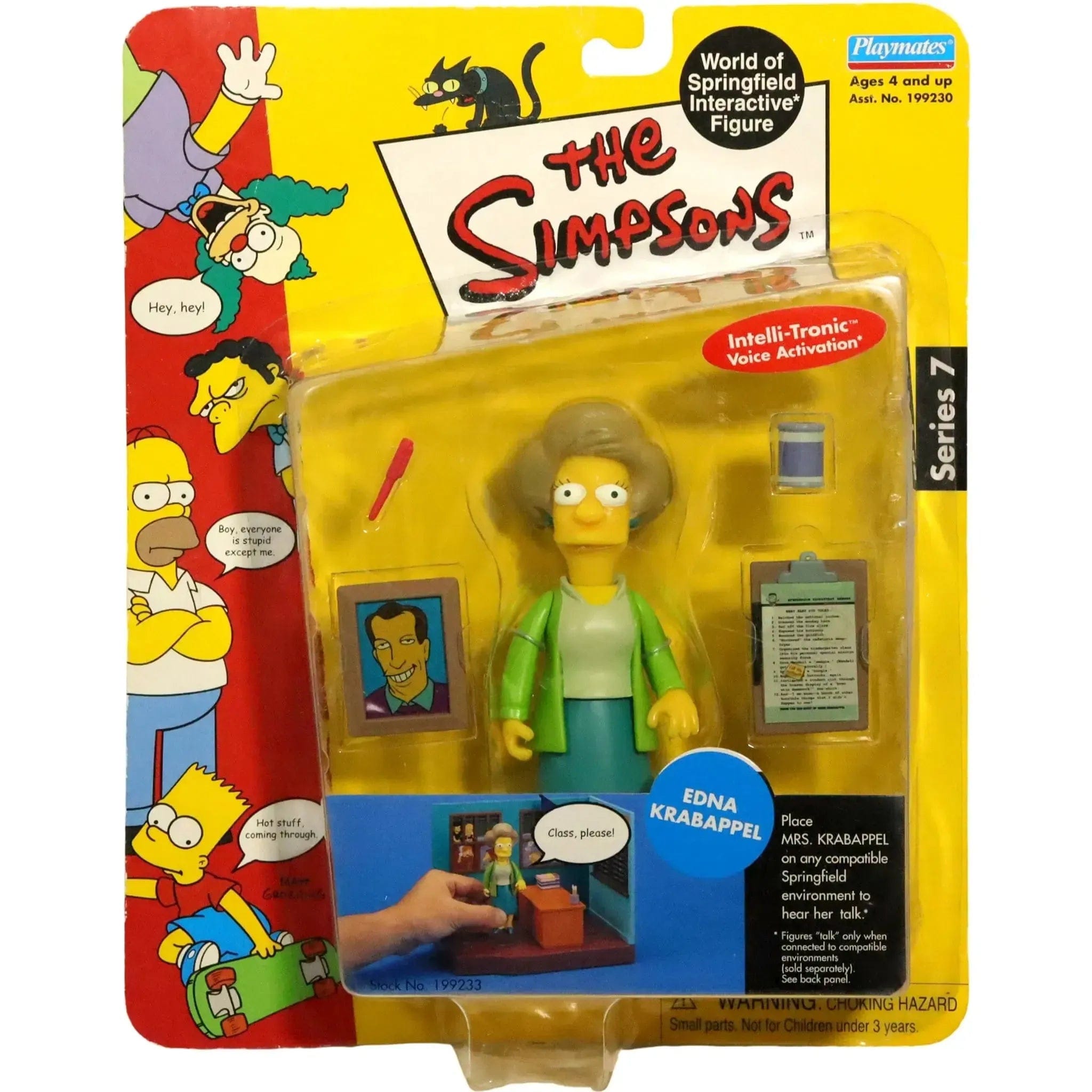 Playmates Toys The Simpsons - Edna Krabappel Interactive Action Figure with Intelli - Tronic Voice Activation (4.75") - Playmates Toys - World of Springfield Series 7 (2001)