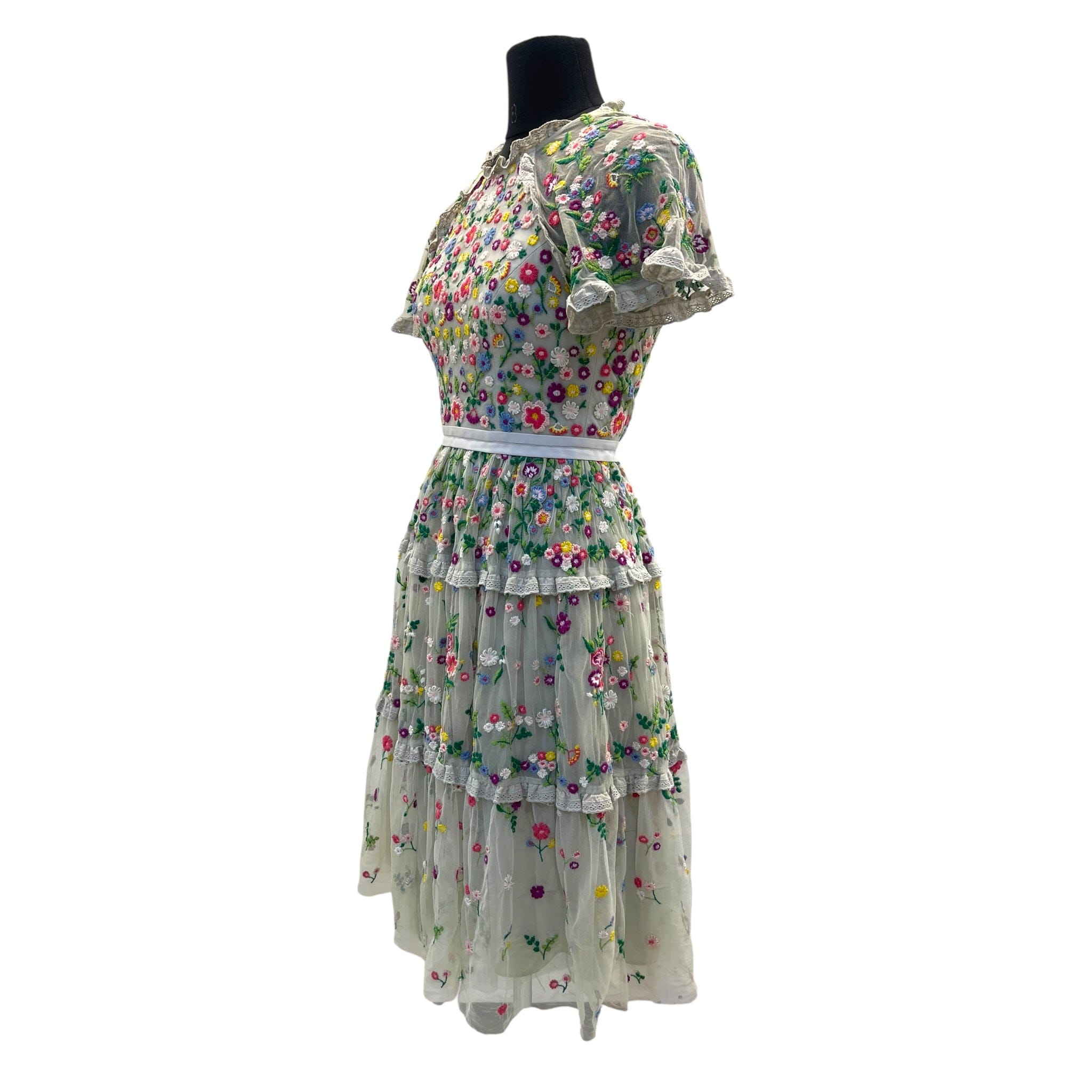 Needle & Thread Needle and Thread Lazy Daisy Embroidered Grey Floral Dress EU 36