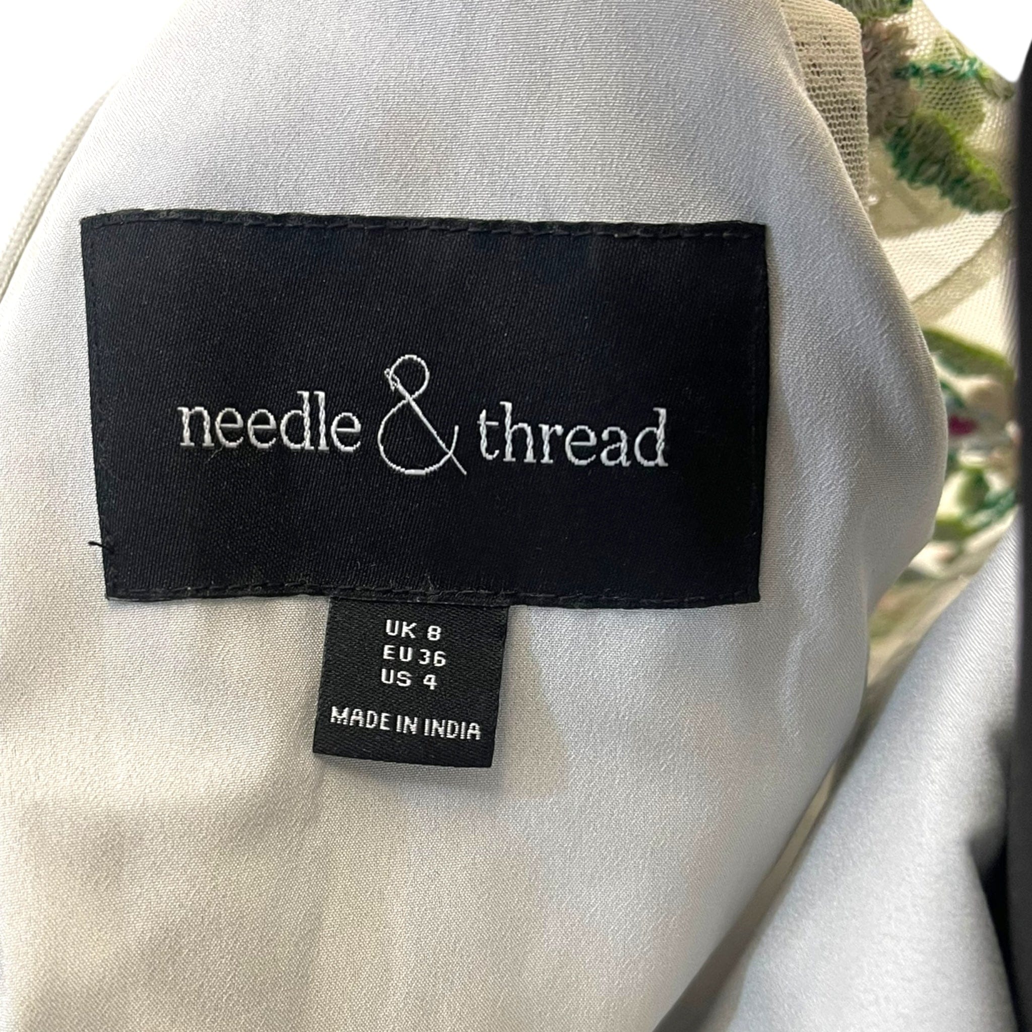 Needle & Thread Needle and Thread Lazy Daisy Embroidered Grey Floral Dress EU 36