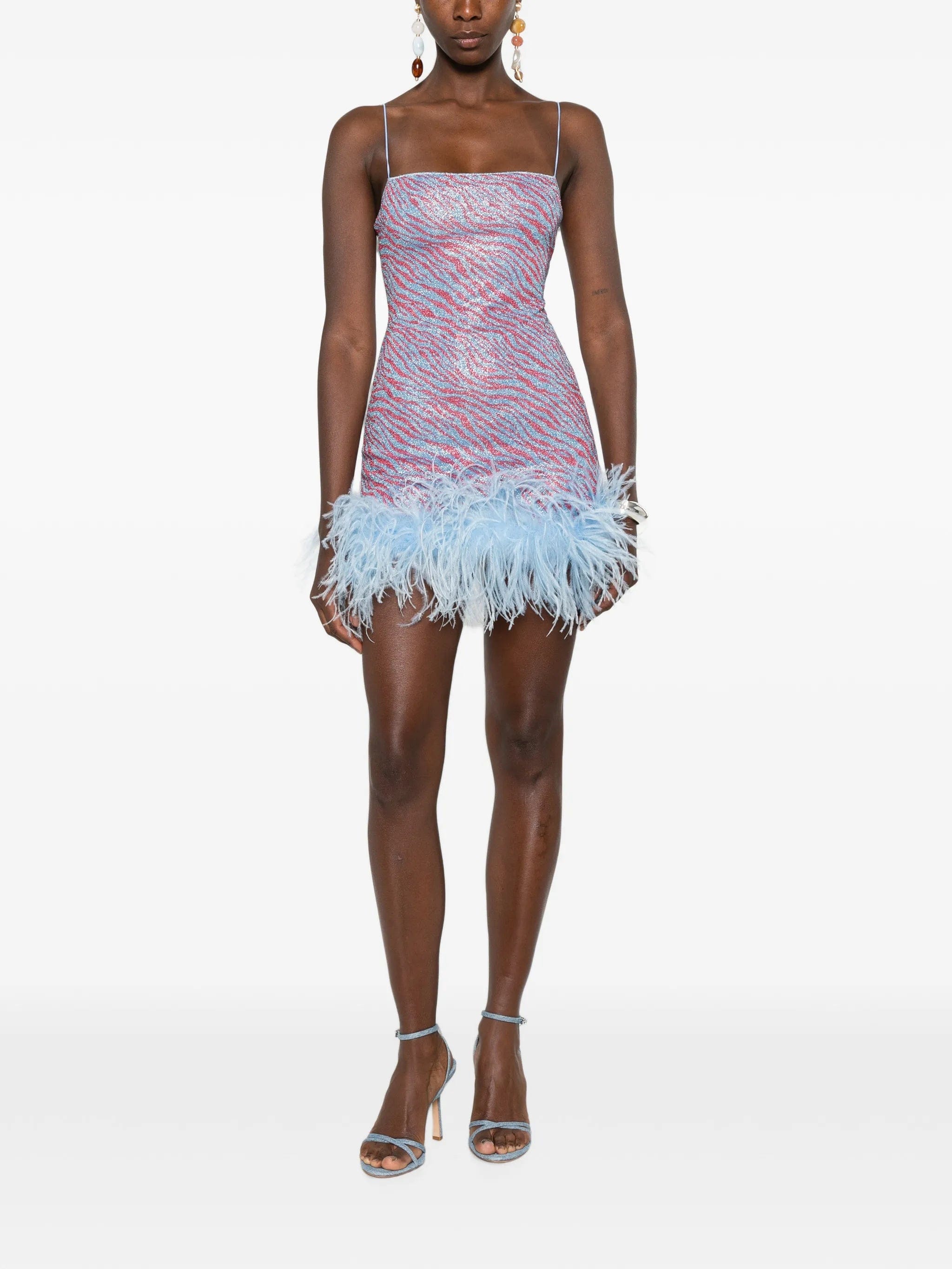 Oséree animal - print feather - trim mini dress