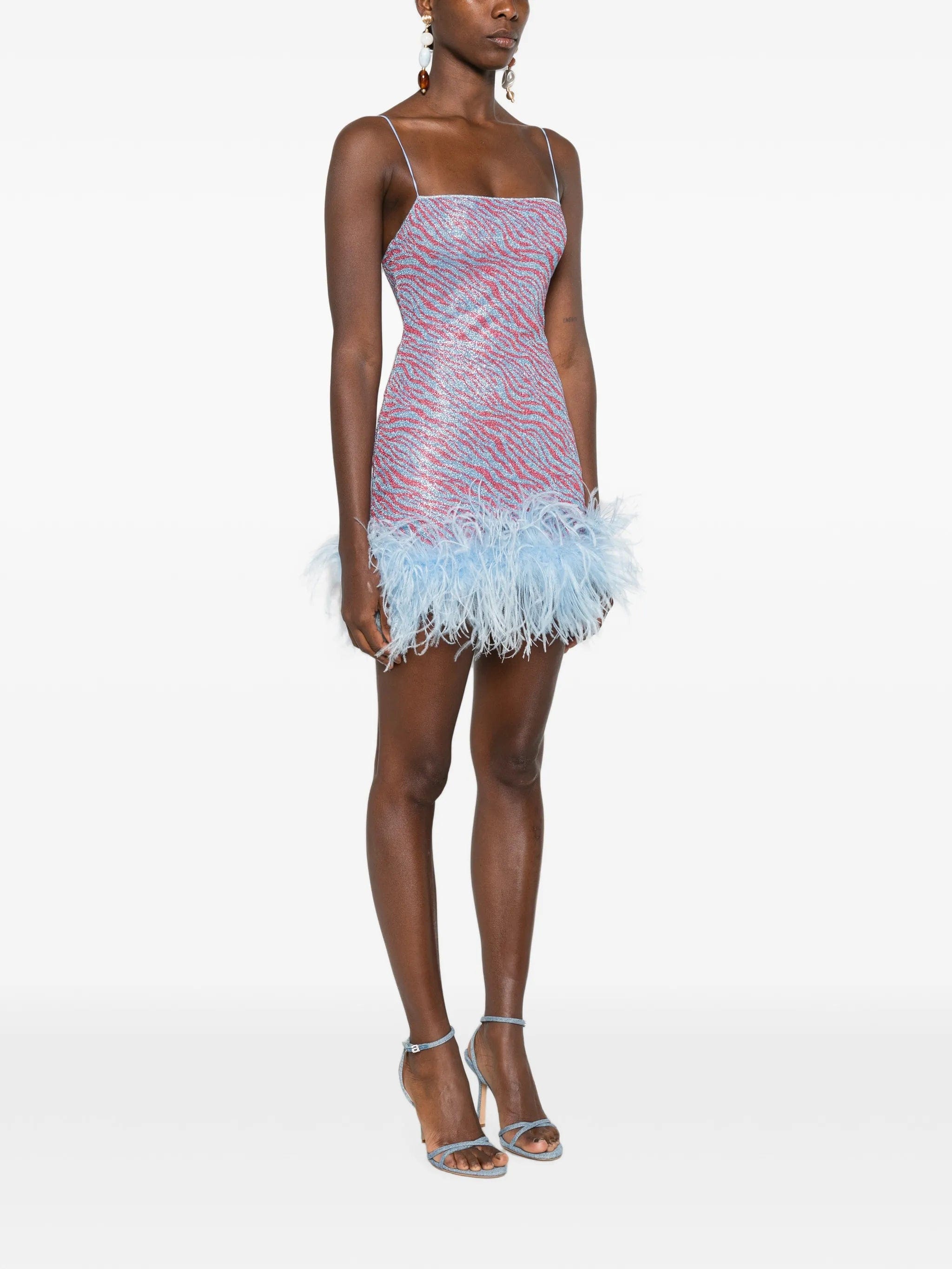 Oséree animal - print feather - trim mini dress