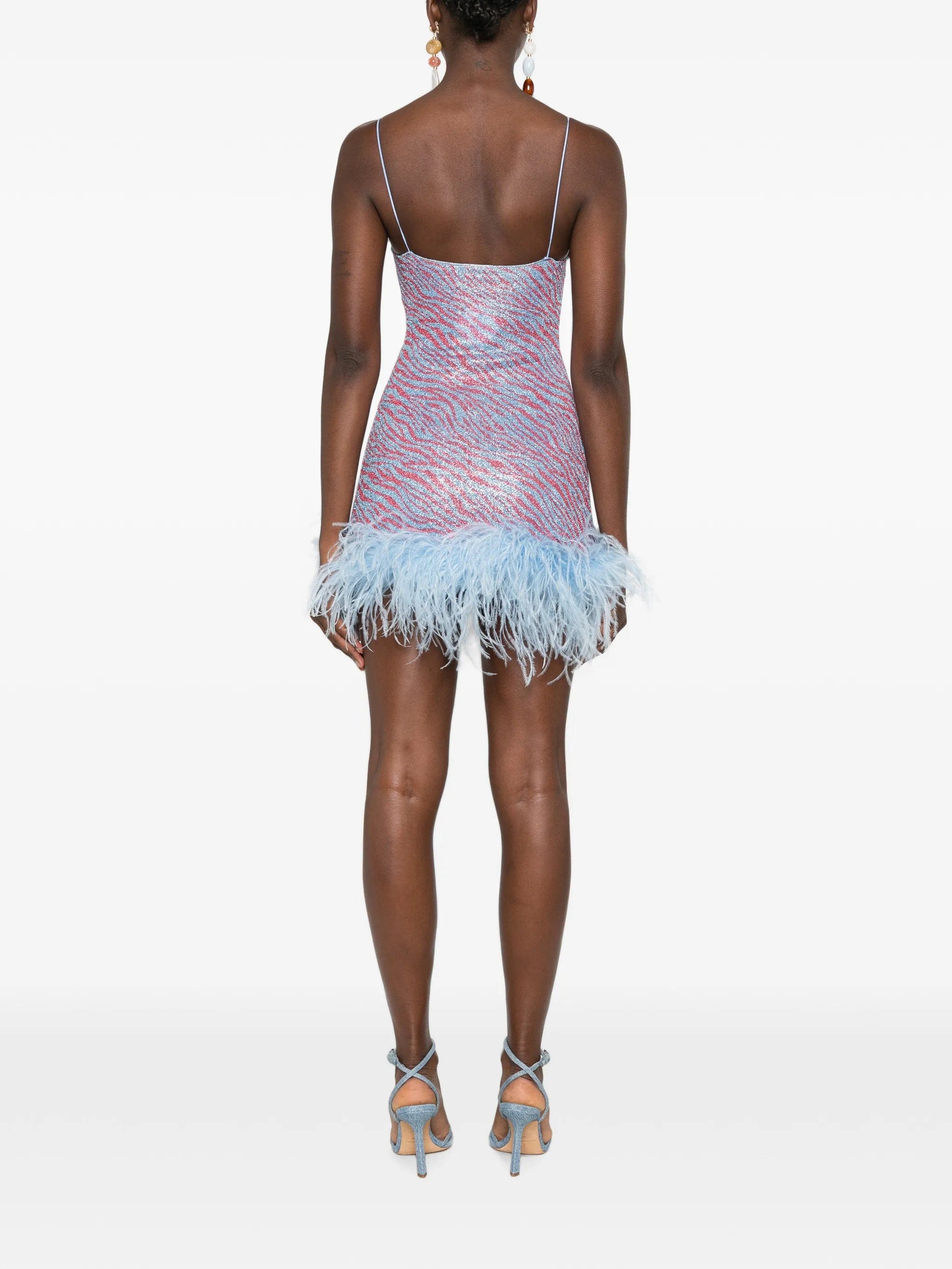 Oséree animal - print feather - trim mini dress