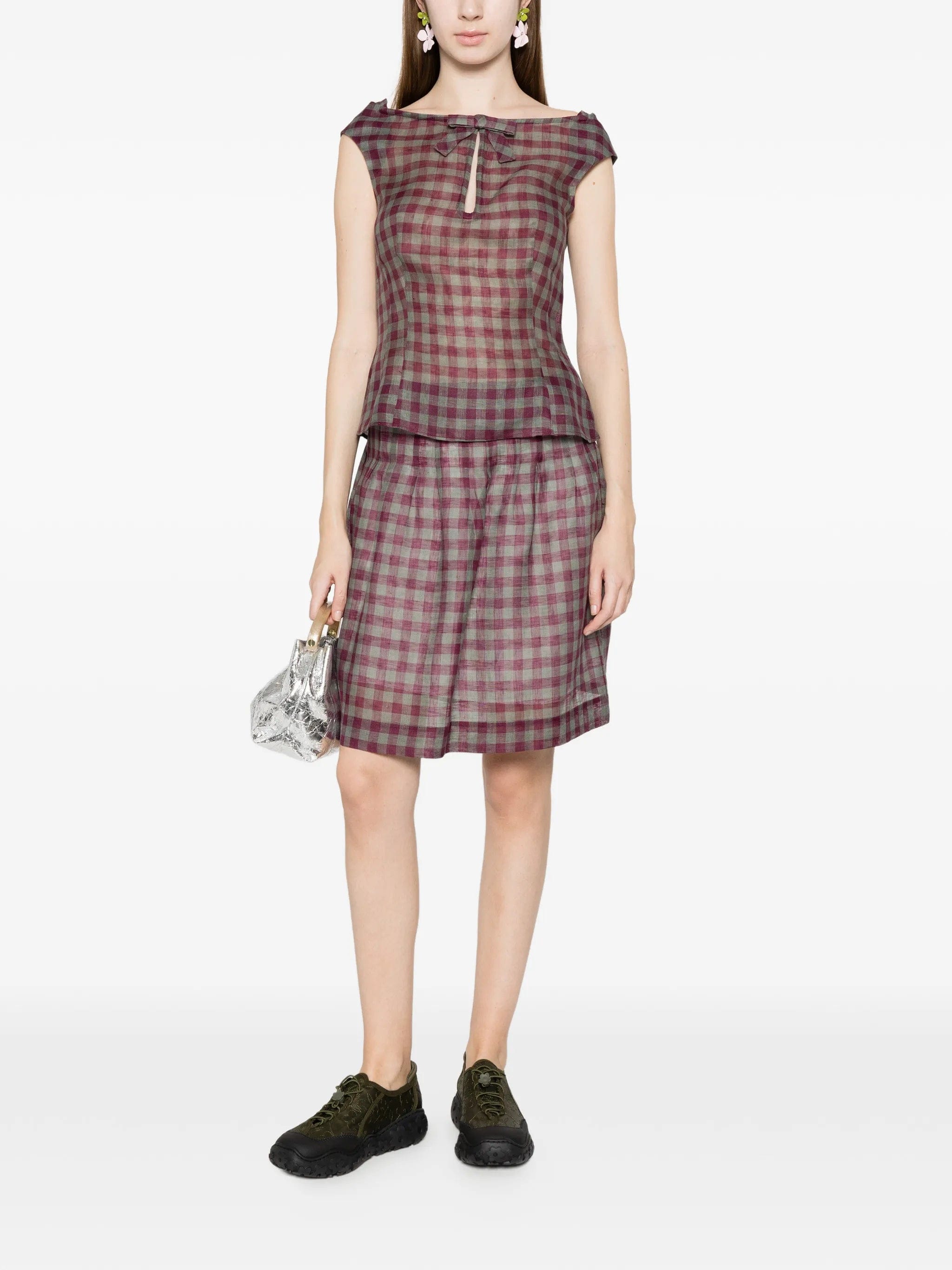 Shushu/tong pleated check mini skirt