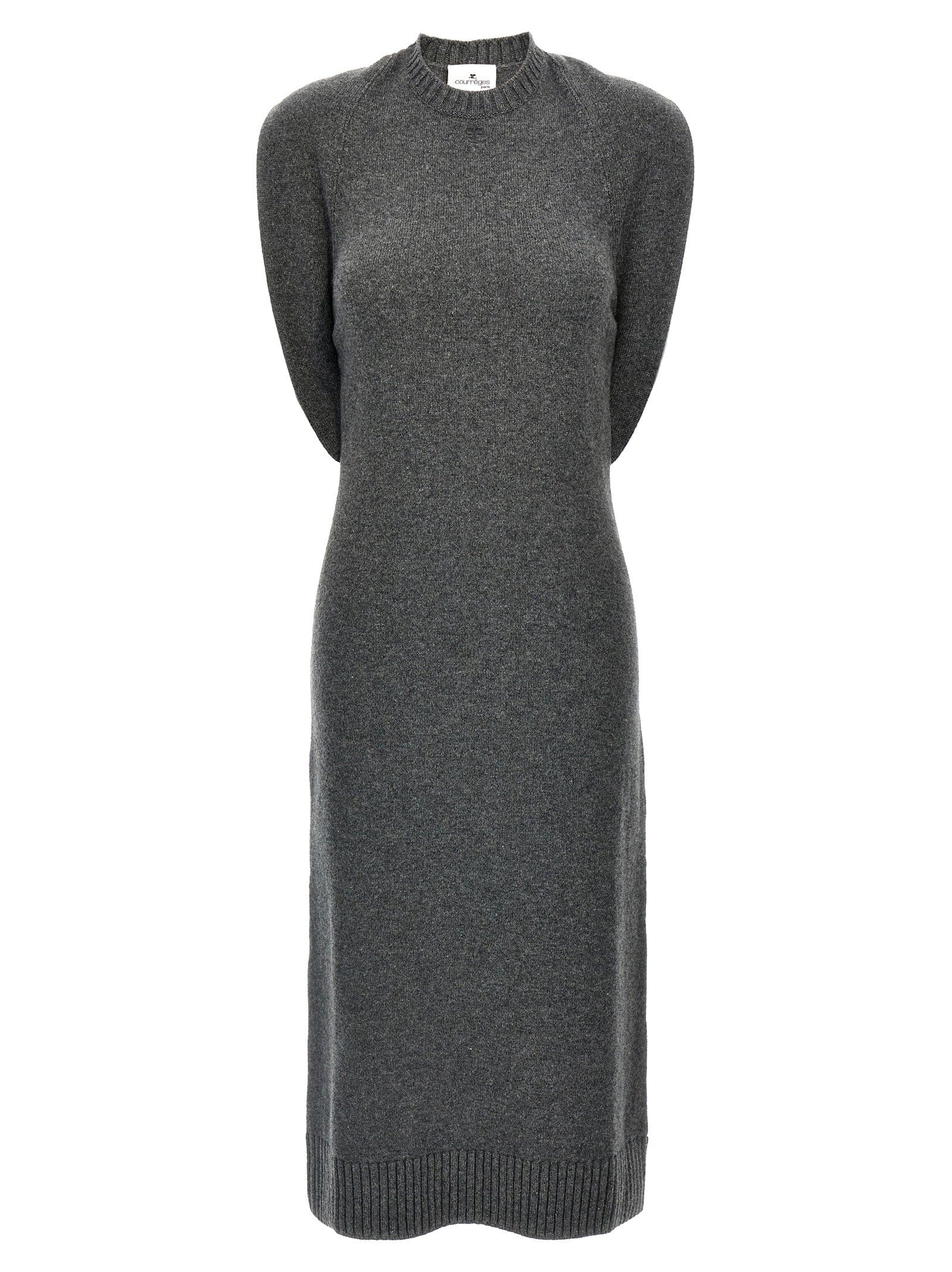 Courreges Wool Over - the - Shoulder Drapé Dress — Charcoal