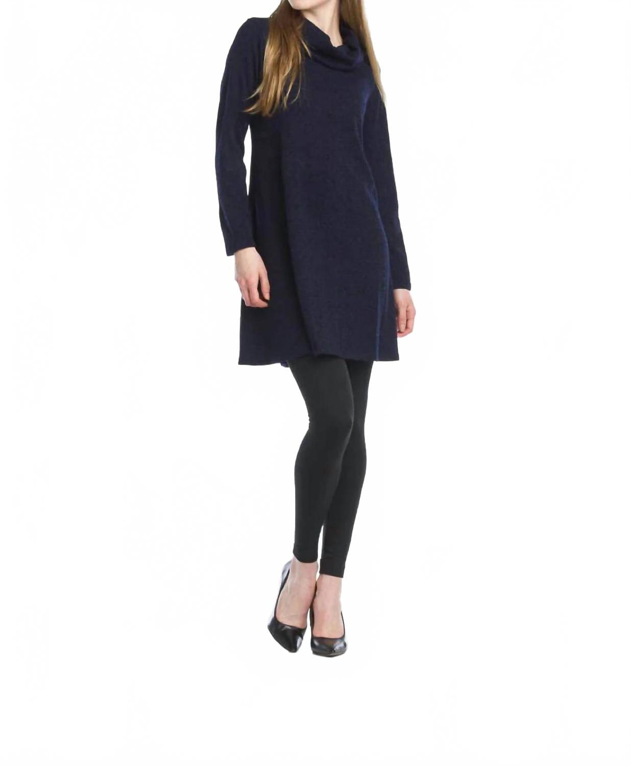 LINE Heathered A - Line Cowl Neck Sweater Dress In Navy