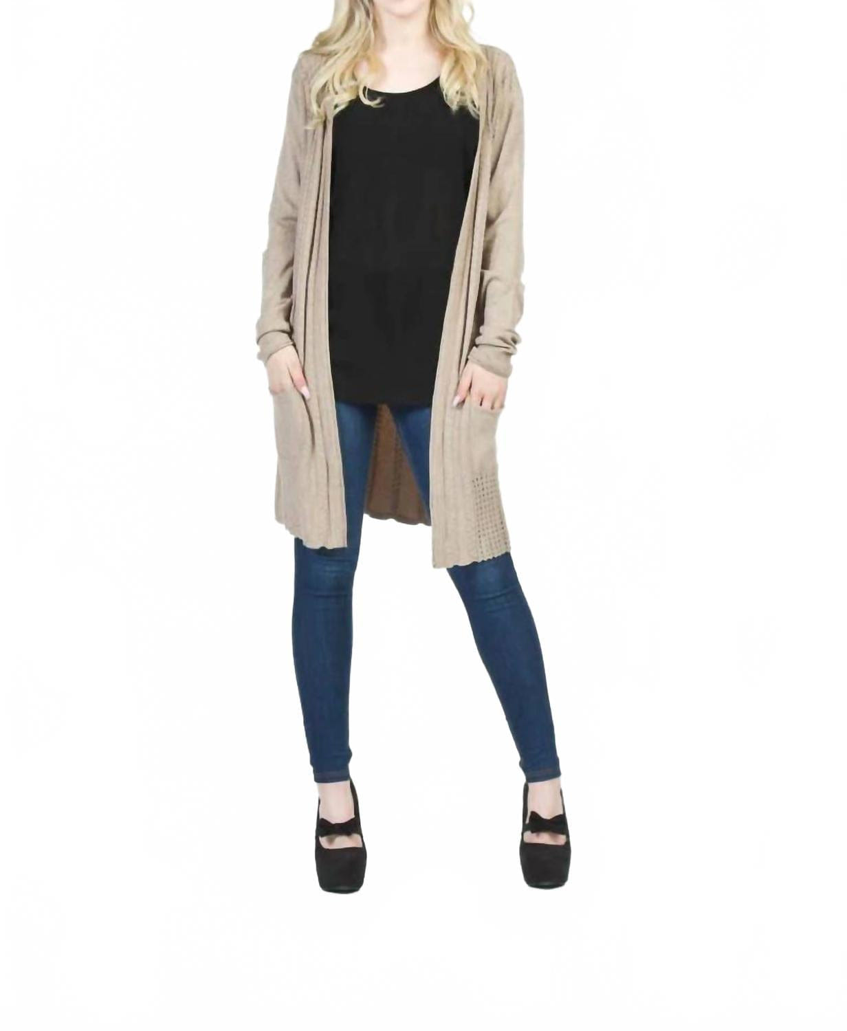 Soft Textured Cardigan With Pockets In Khaki