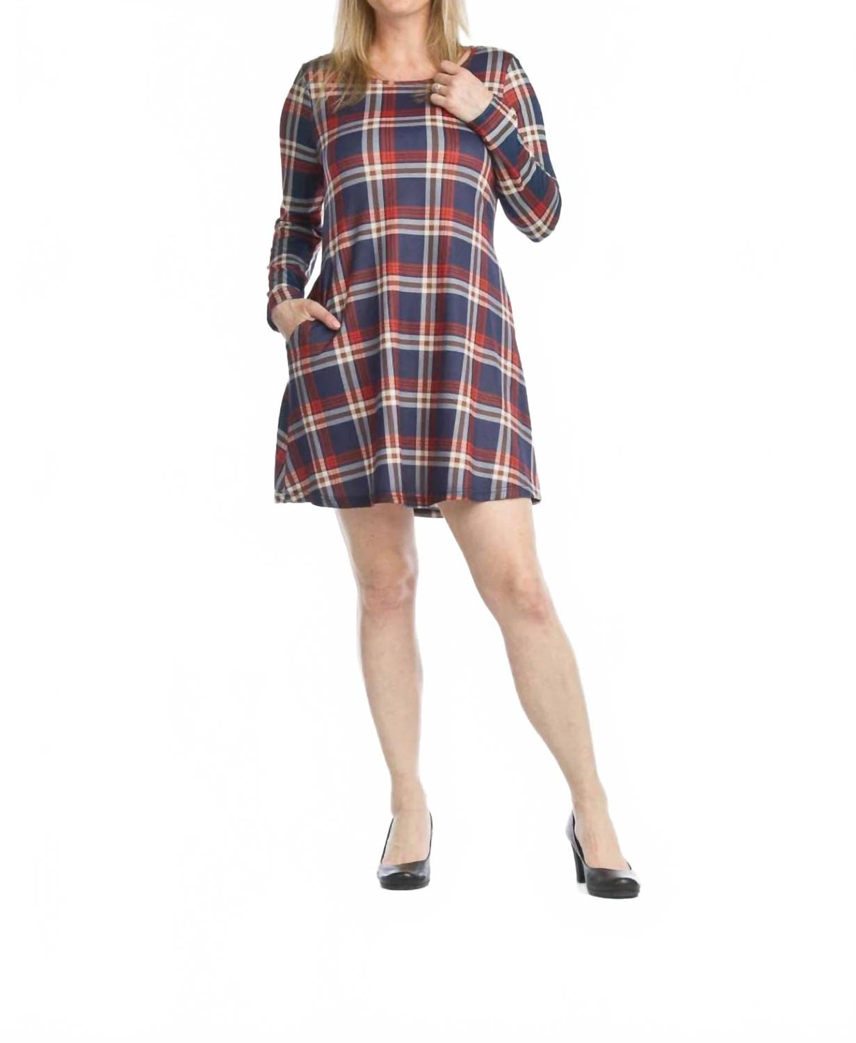 LINE A - Line Sweater Dress With Pockets In Navy Plaid