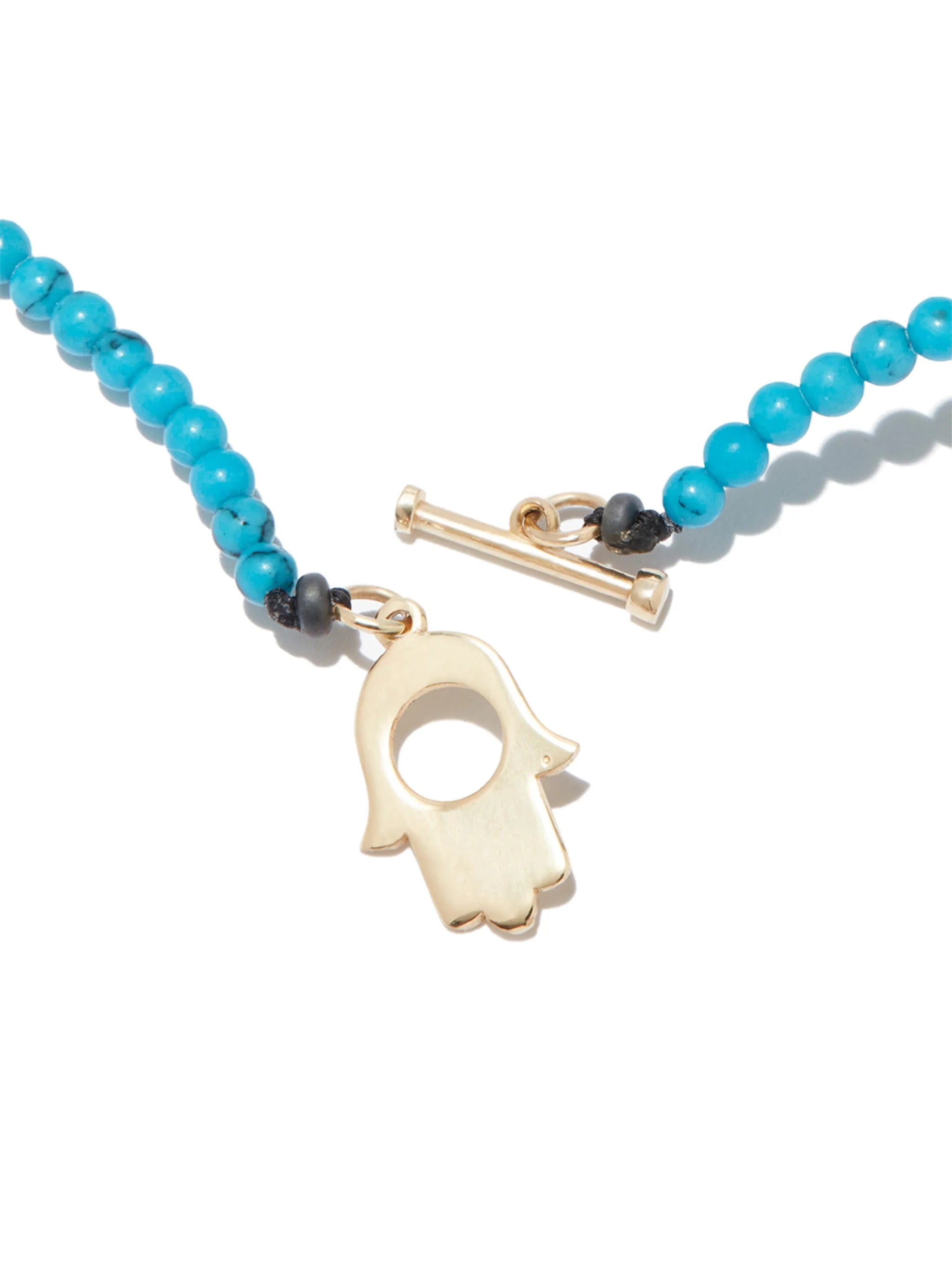 LUIS Morais 14kt yellow gold Hamsa turquoise necklace