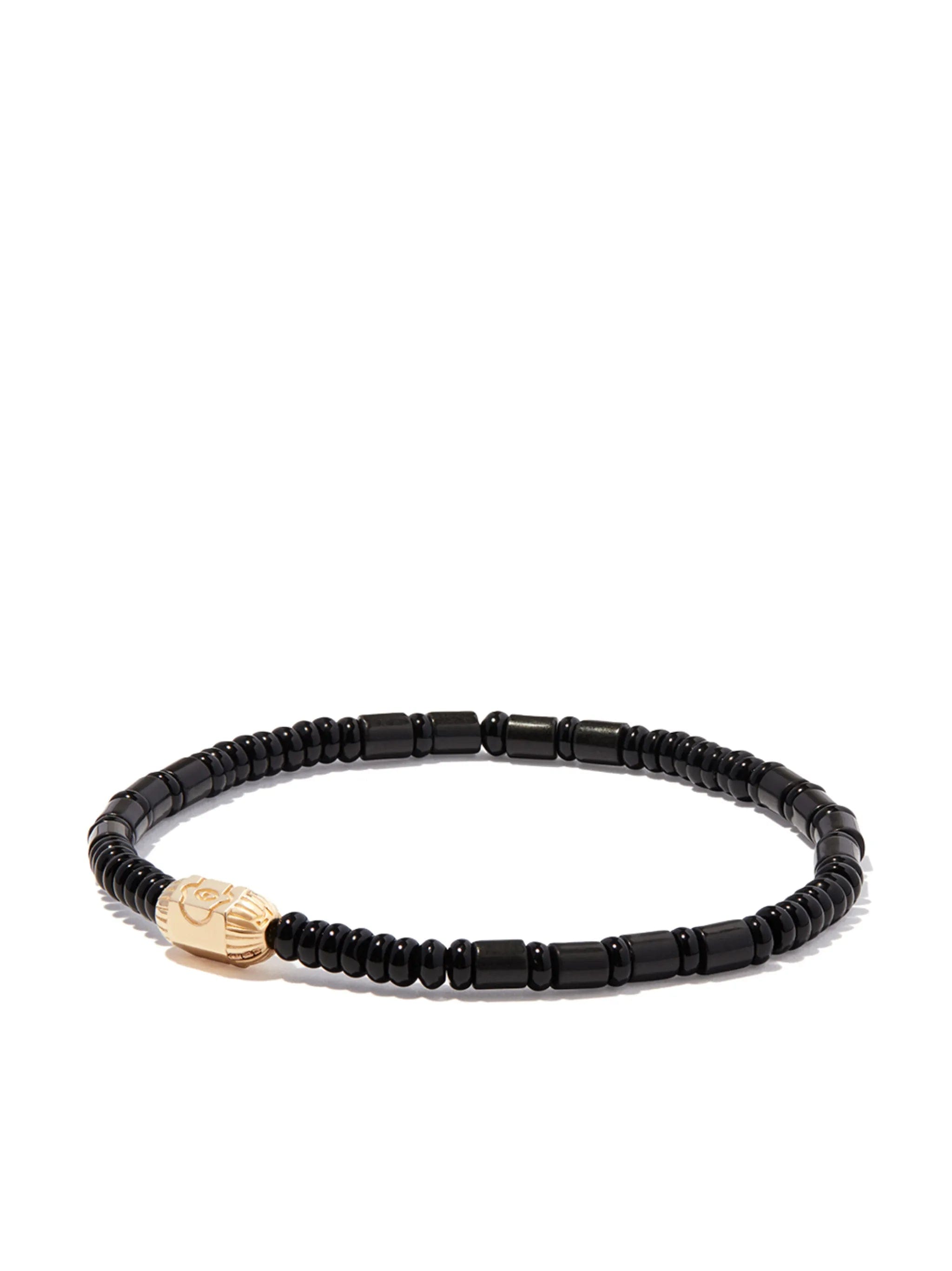 LUIS Morais 14kt yellow gold Hamsa onyx beaded bracelet