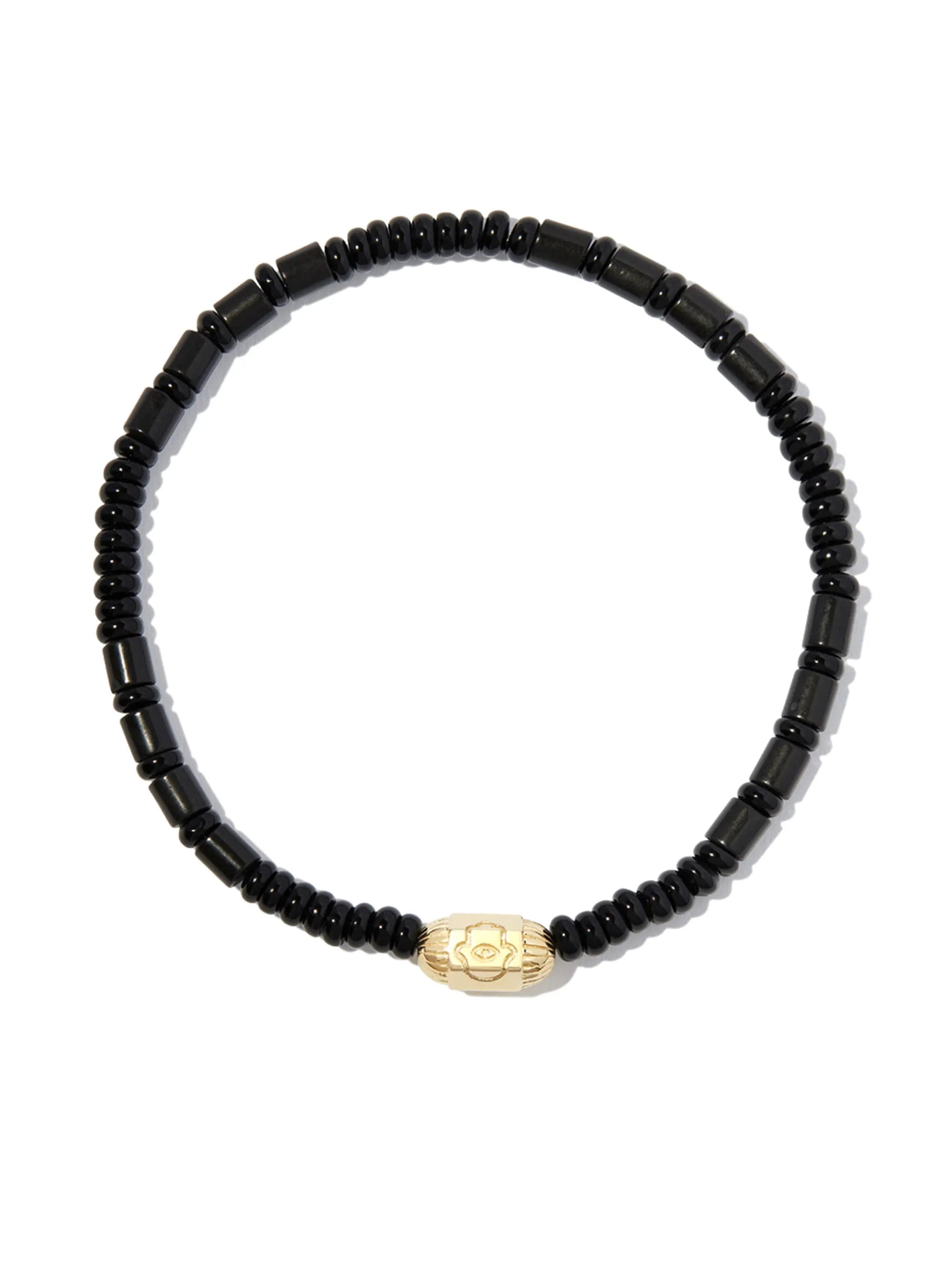 LUIS Morais 14kt yellow gold Hamsa onyx beaded bracelet