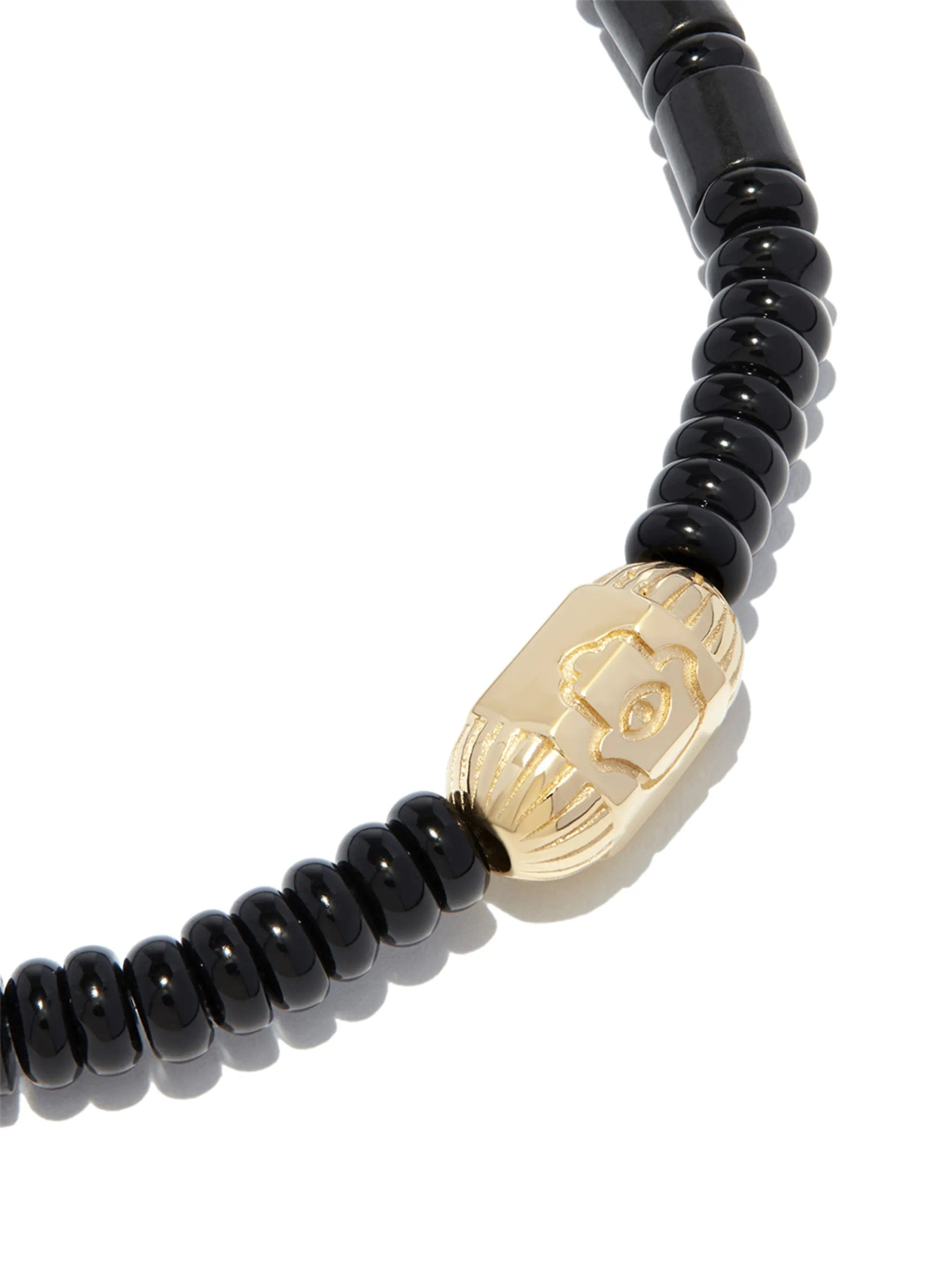 LUIS Morais 14kt yellow gold Hamsa onyx beaded bracelet