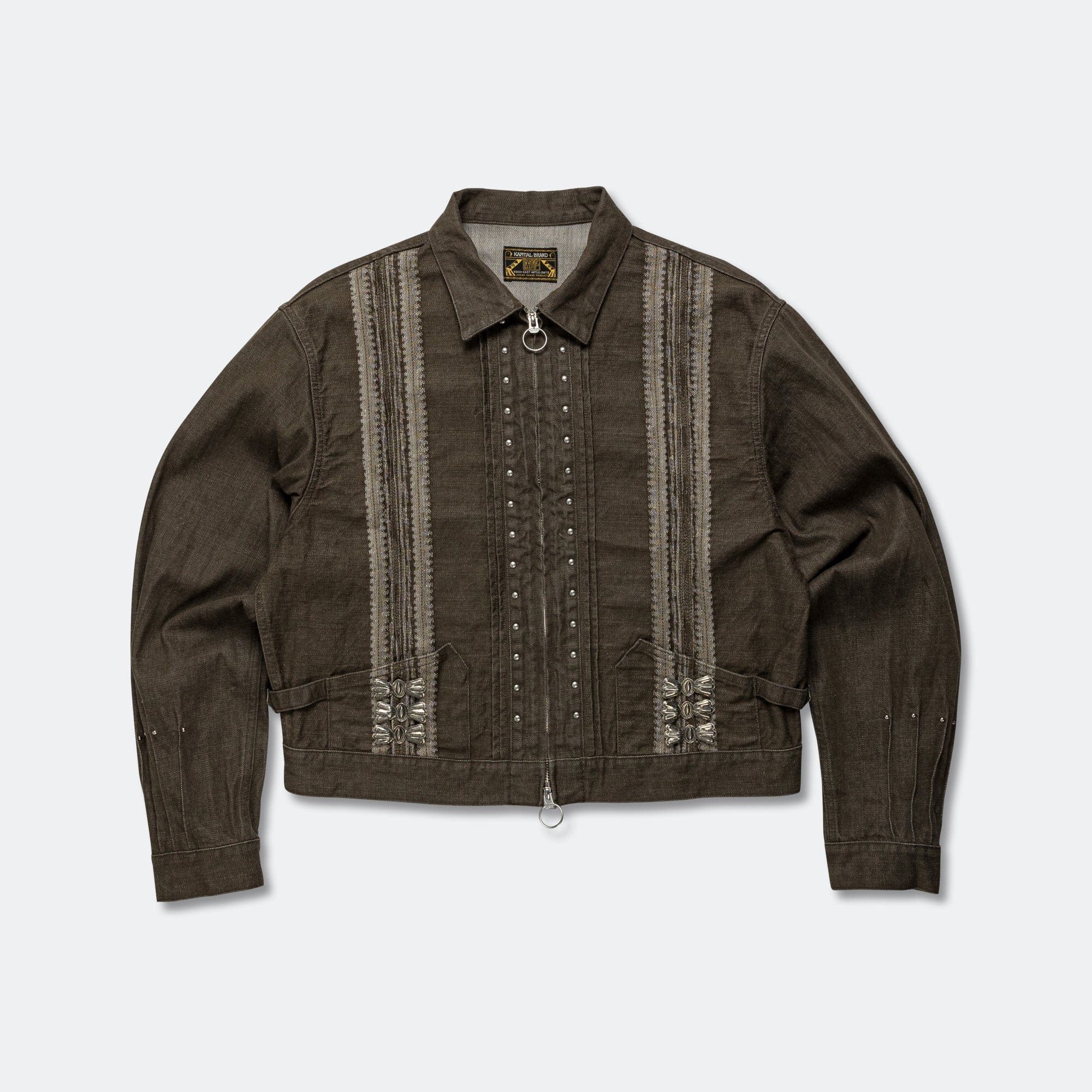 Kapital 12 oz YAGASURI Jacquard Denim Chimayo Drizzler JKT - Khaki