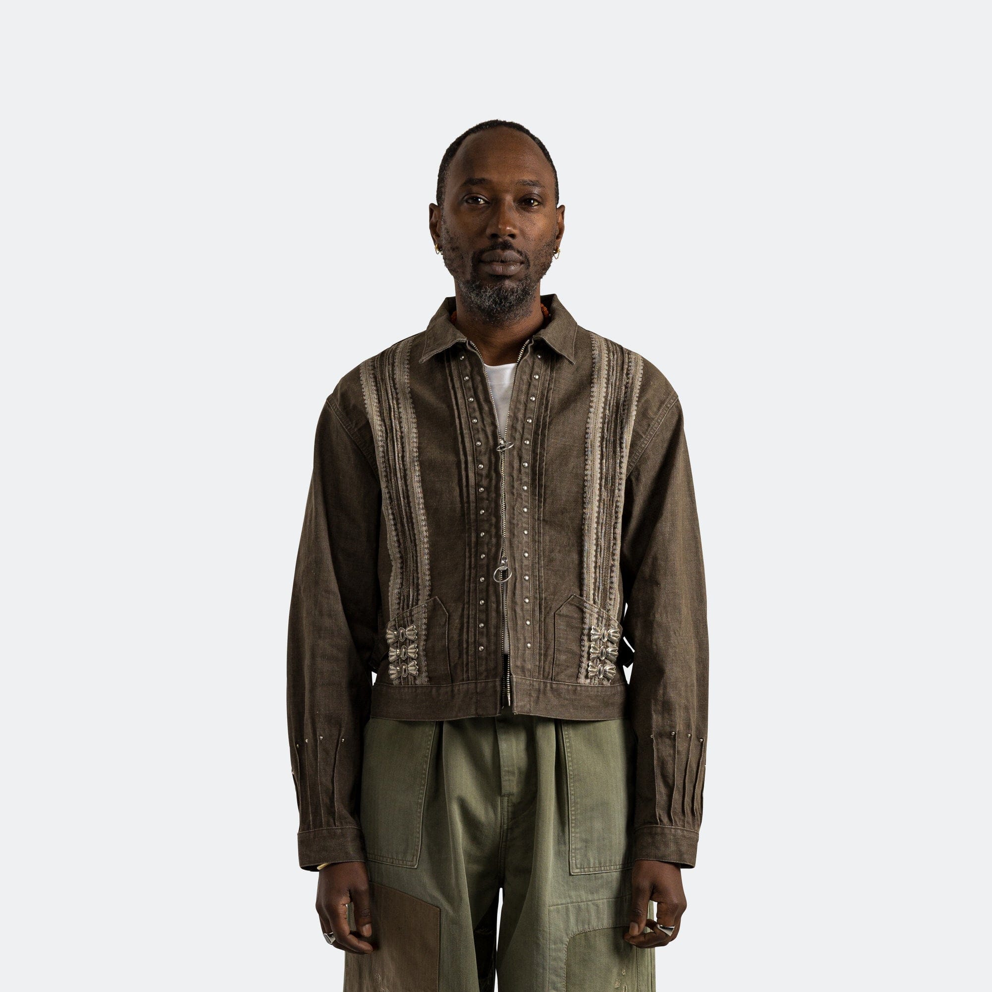 Kapital 12 oz YAGASURI Jacquard Denim Chimayo Drizzler JKT - Khaki