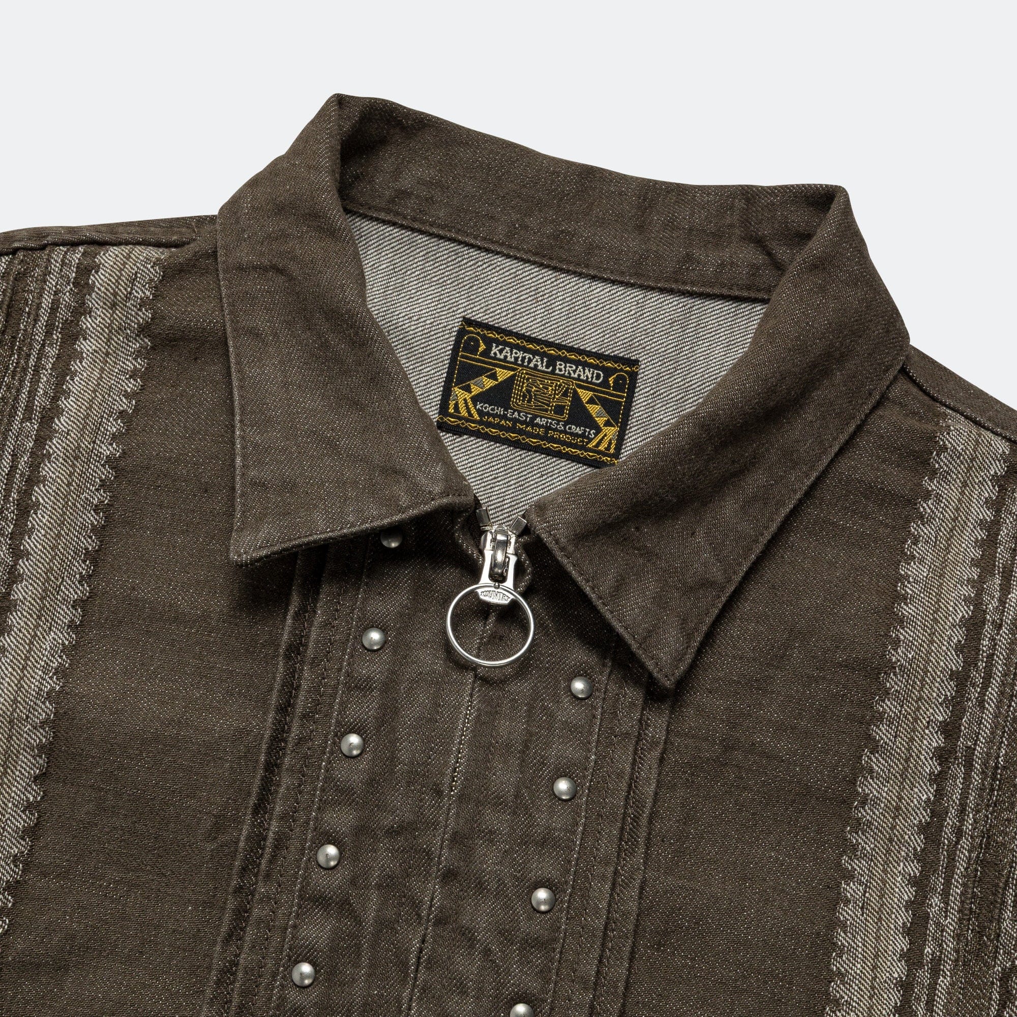Kapital 12 oz YAGASURI Jacquard Denim Chimayo Drizzler JKT - Khaki