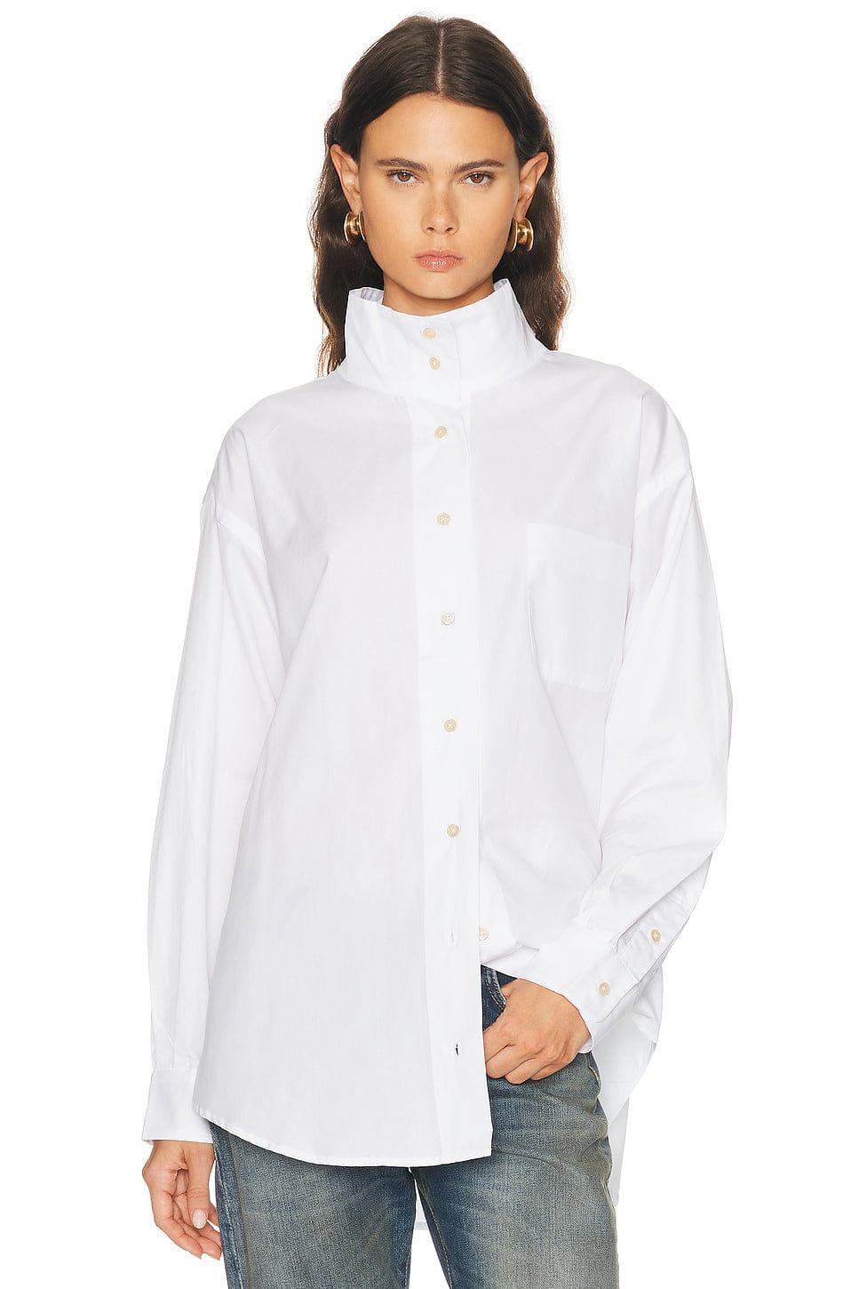 R13 Tall Collar Boyfriend Button Up Shirt