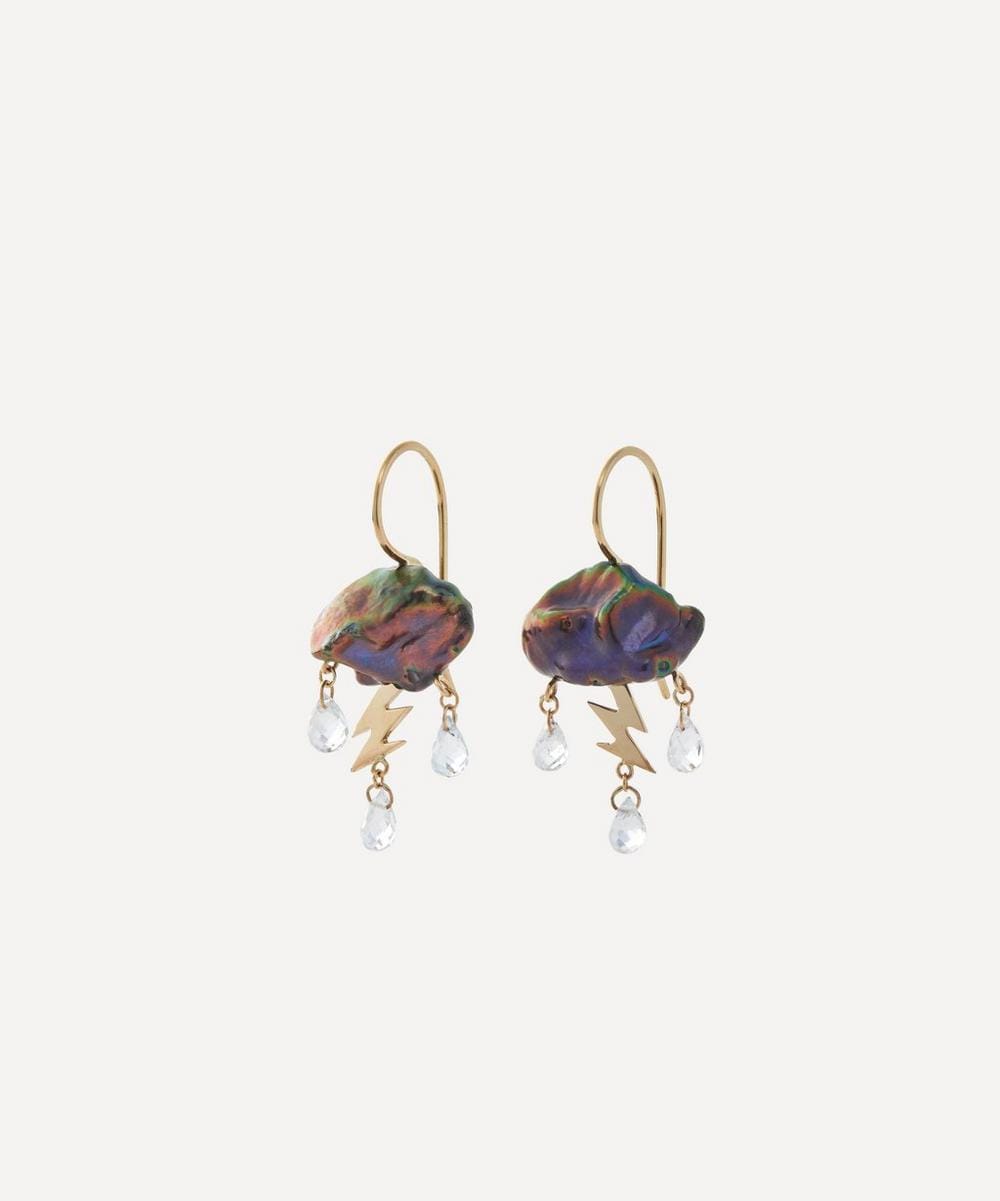Rachel Quinn 14ct Gold Petite Peacock Storm Cloud Pearl Drop Earrings