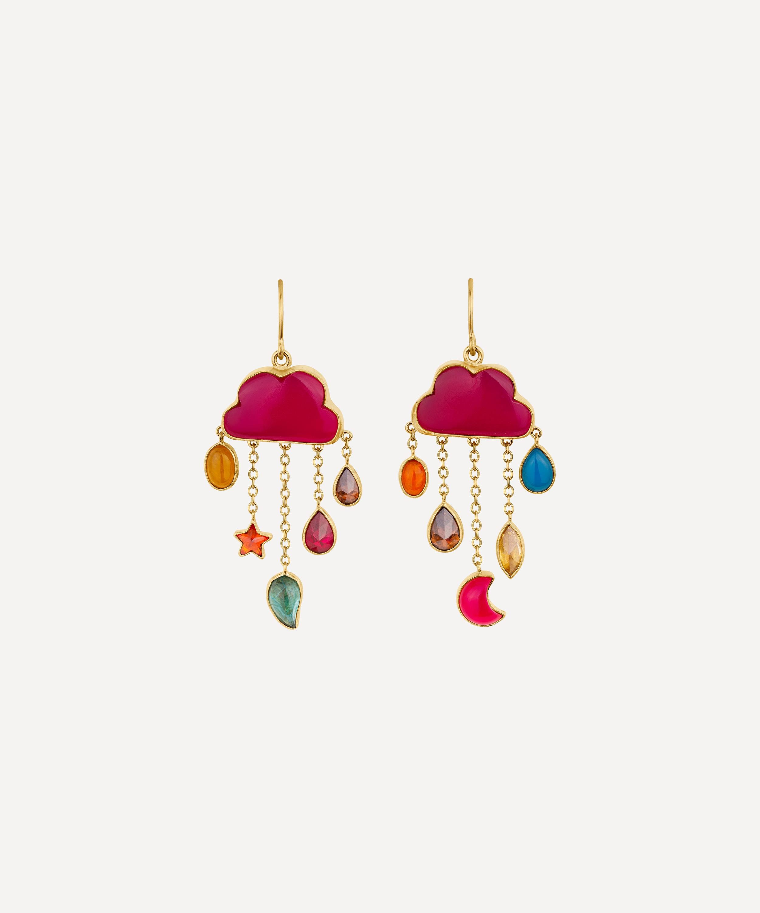 Grainne Morton 18ct Gold - Plated Cloud and Rain Rani Chalcedony Chain Drop Earrings