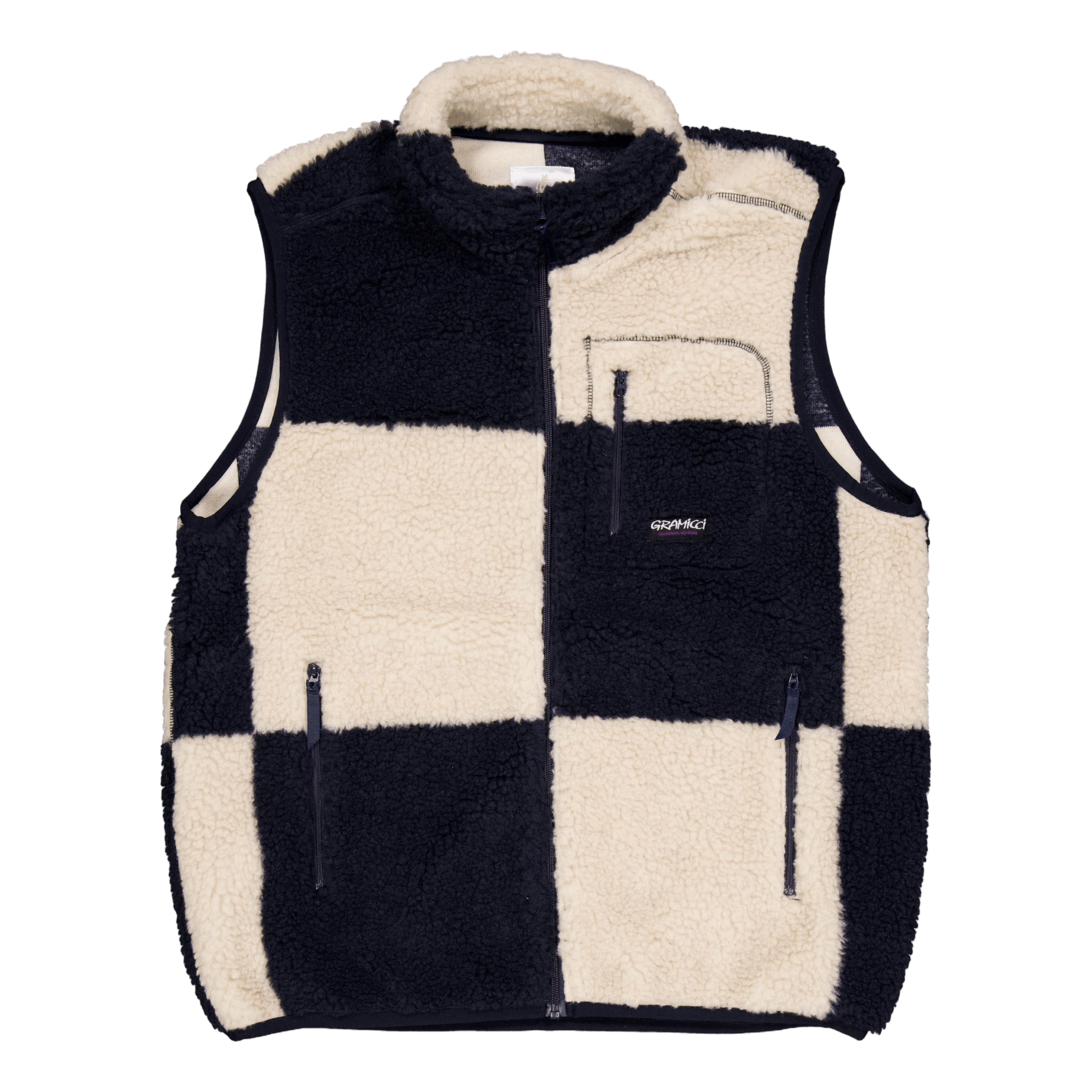 Gramicci Checkered Sherpa Vest Natural / Navy Check