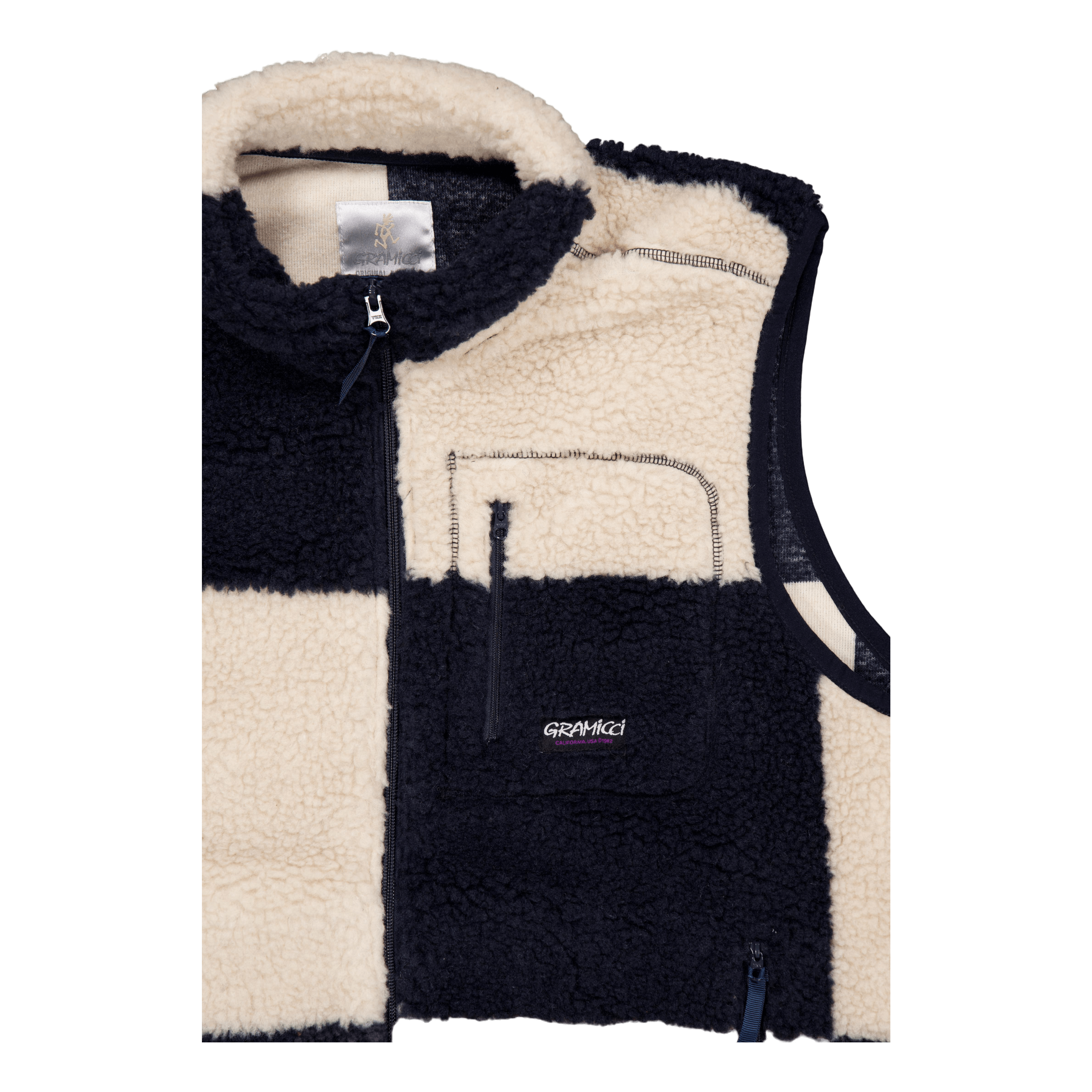 Gramicci Checkered Sherpa Vest Natural / Navy Check