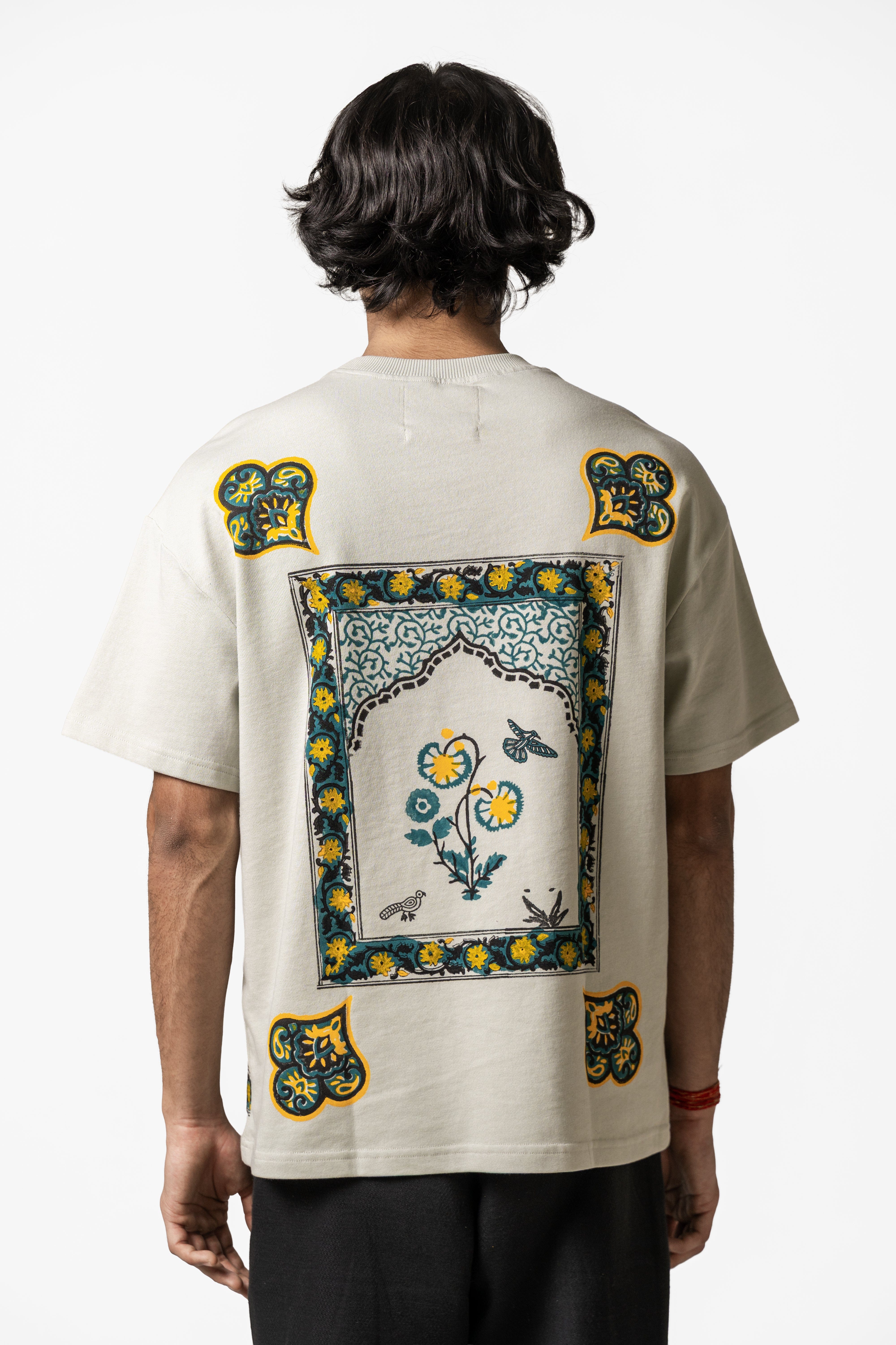 F A R A K Sage Green Blockprint T - shirt