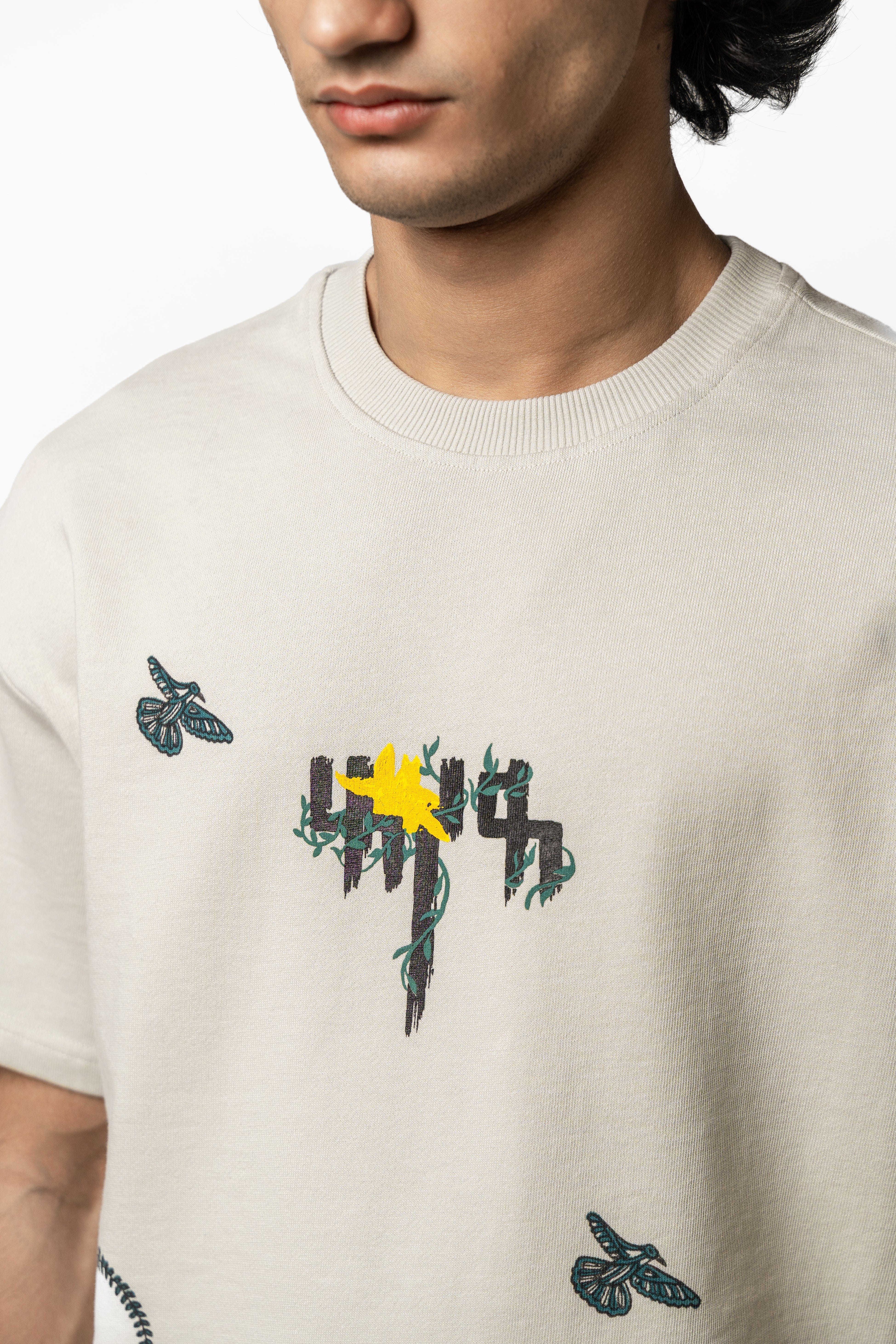 F A R A K Sage Green Blockprint T - shirt