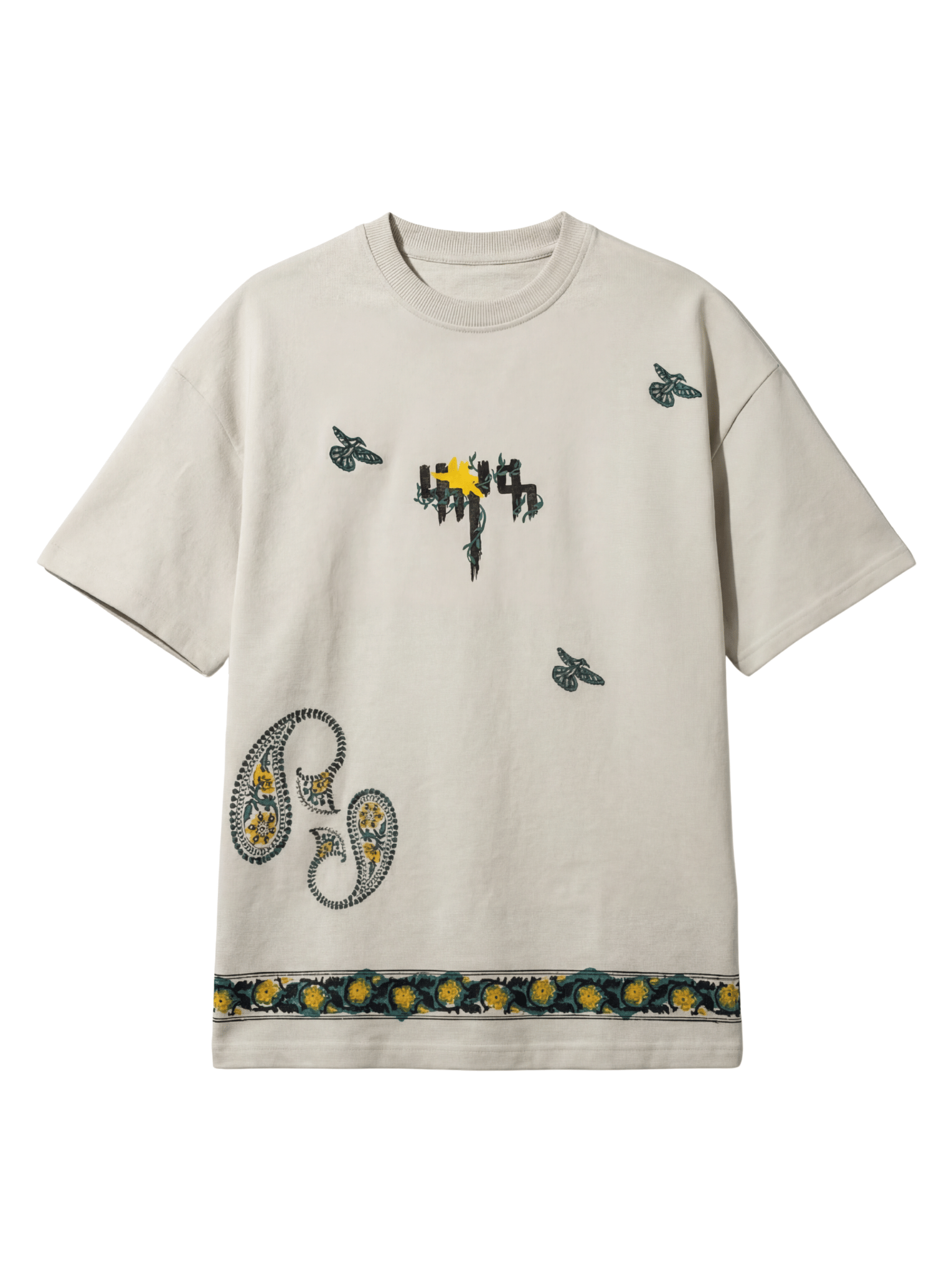 F A R A K Sage Green Blockprint T - shirt