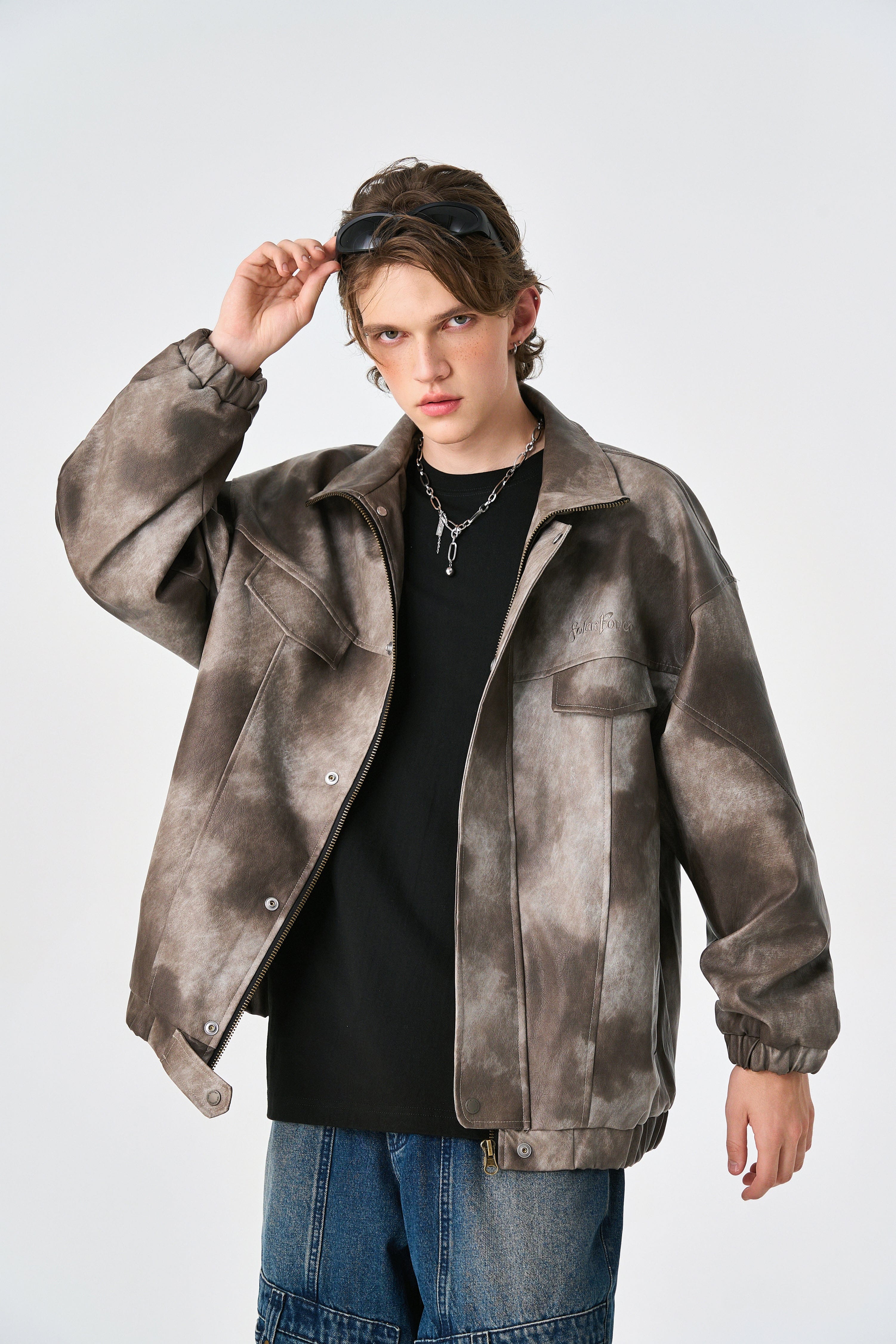Weezy Camo Brown Oversized Bomber Leather Jacket