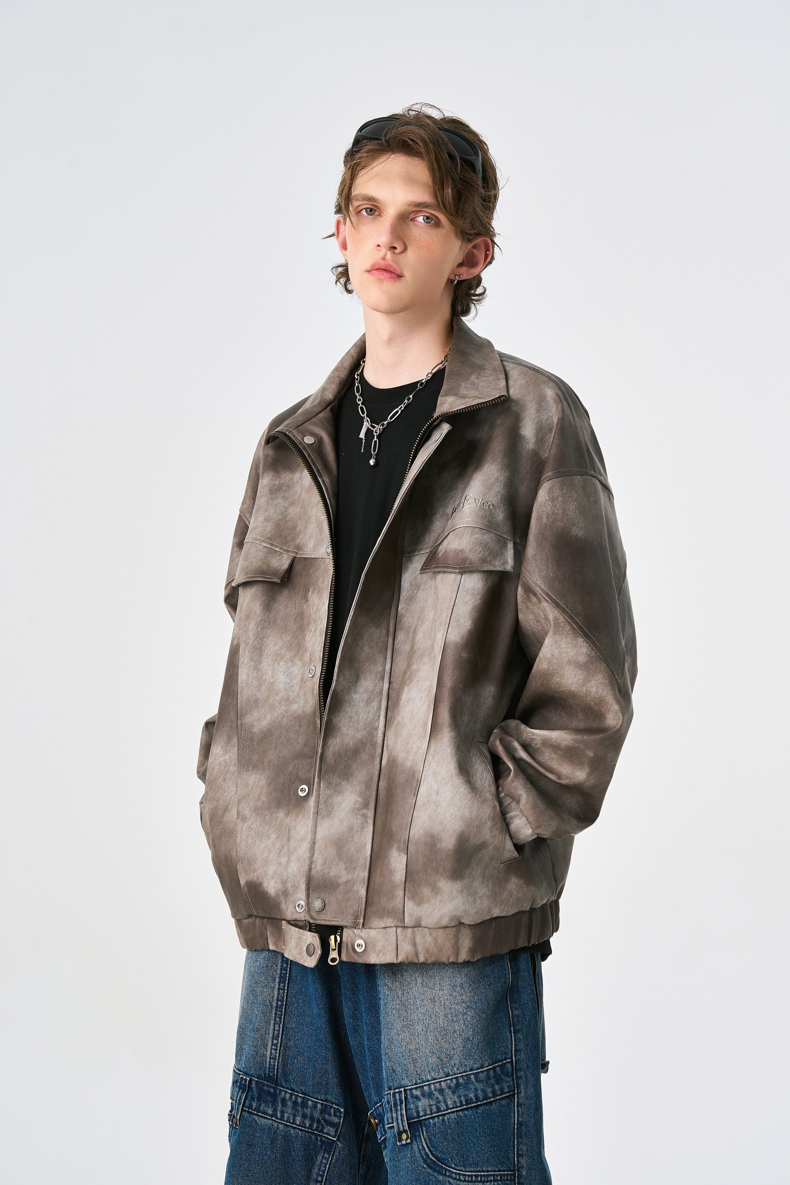 Weezy Camo Brown Oversized Bomber Leather Jacket