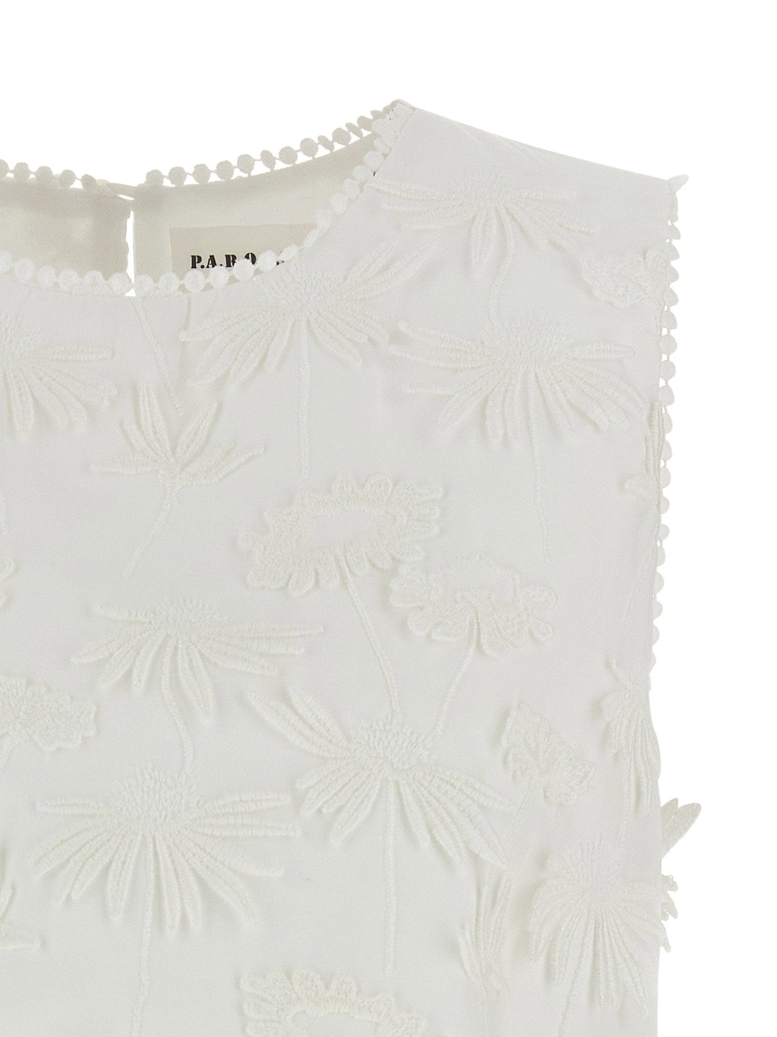 P.A.R.O.S.H. Floral Embroidered Cotton Blouse — White