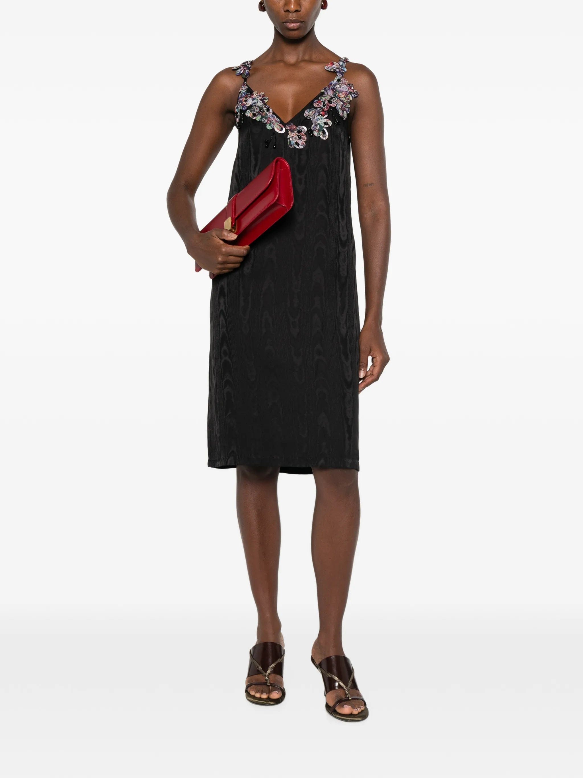 Dries Van Noten floral - embellished moiré - effect mini dress