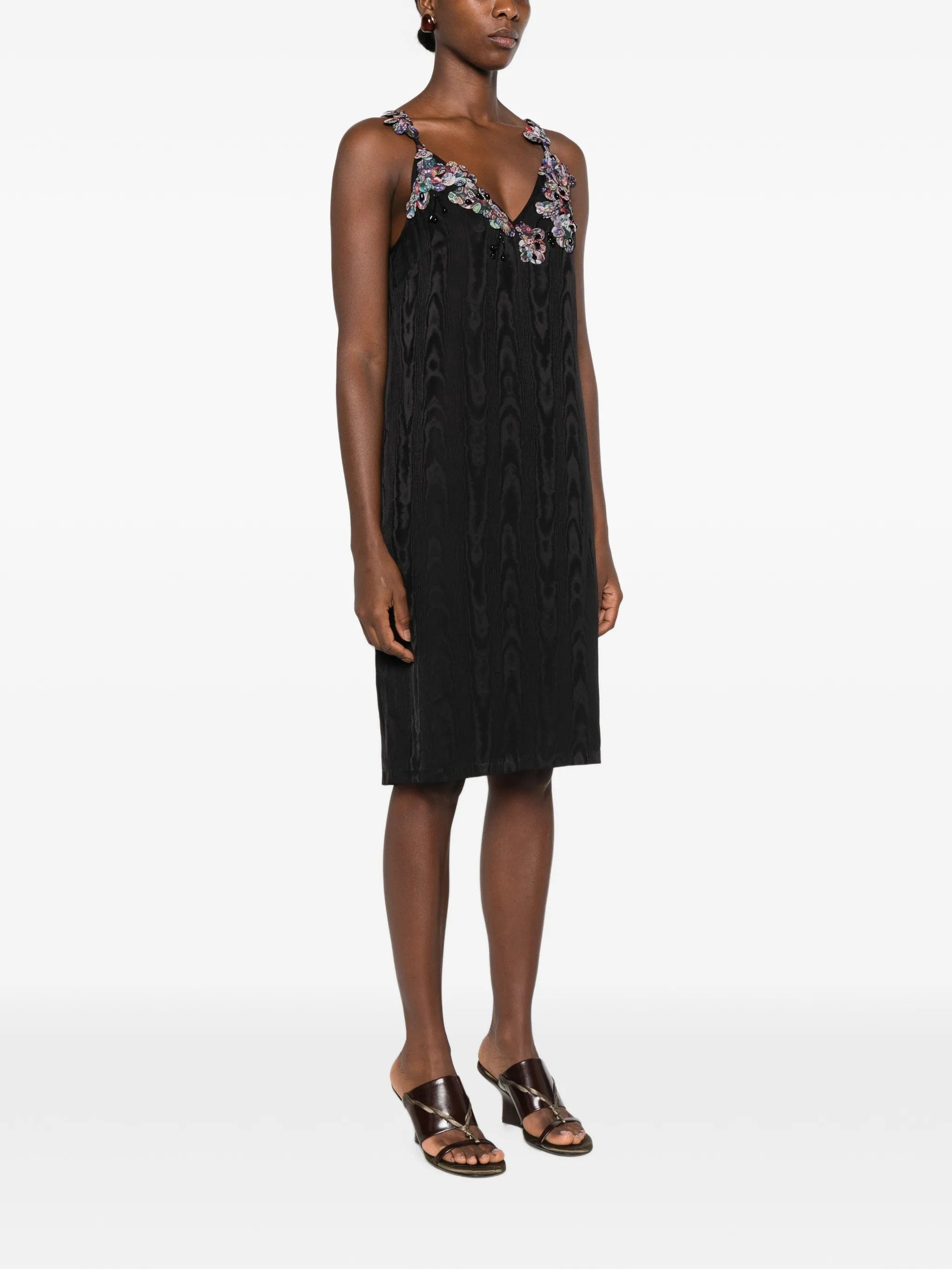 Dries Van Noten floral - embellished moiré - effect mini dress