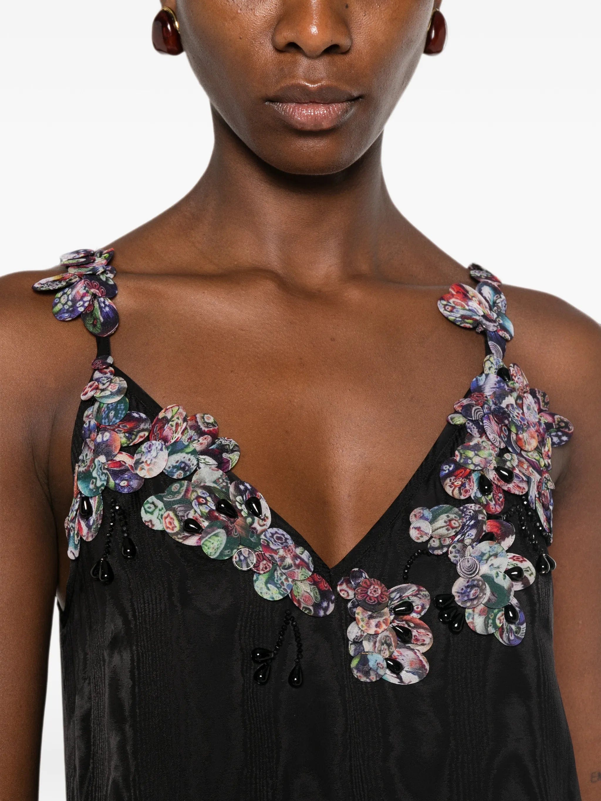 Dries Van Noten floral - embellished moiré - effect mini dress