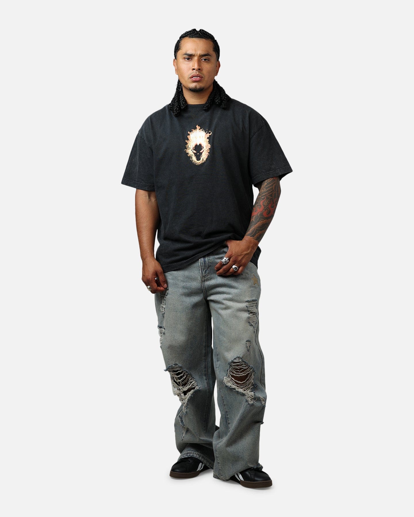 73studio Marvel Ghost Rider Fire Vintage T - Shirt Black Acidwash
