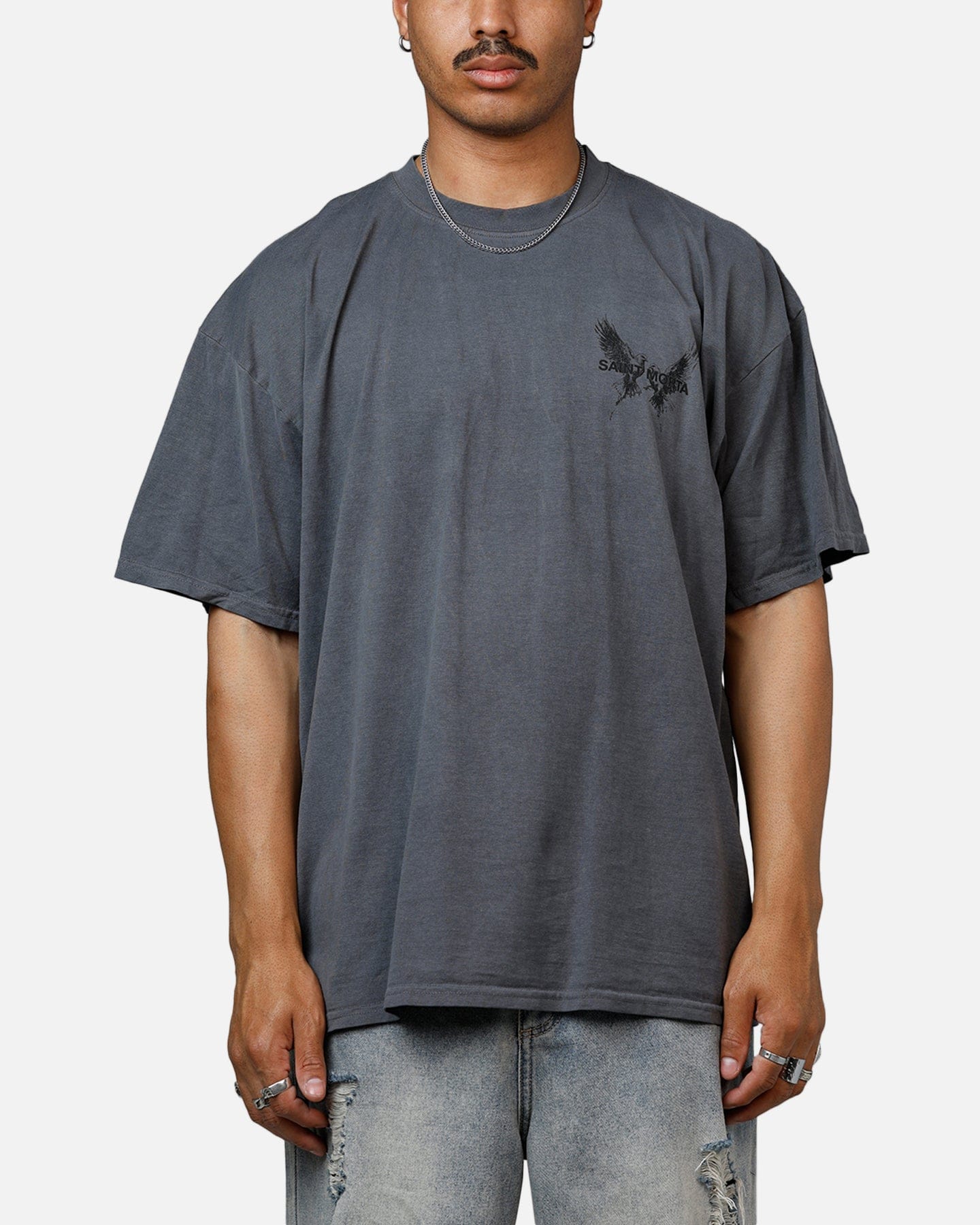 Saint Morta Black Doves Heavyweight T - Shirt Washed Charcoal