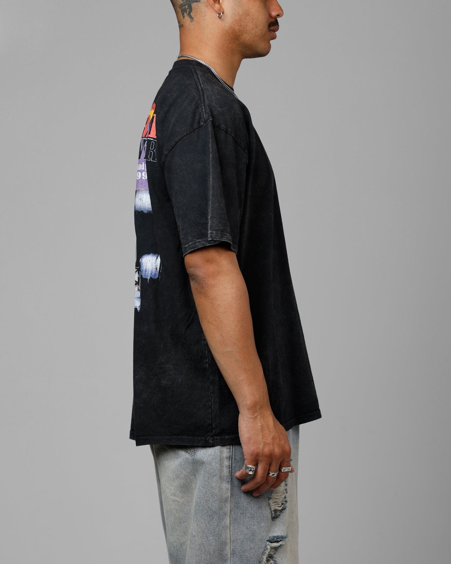 Loiter Horse Power Vintage Drop T - Shirt Black Acidwash