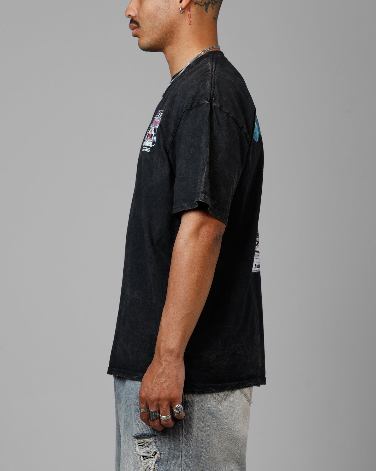Loiter Horse Power Vintage Drop T - Shirt Black Acidwash