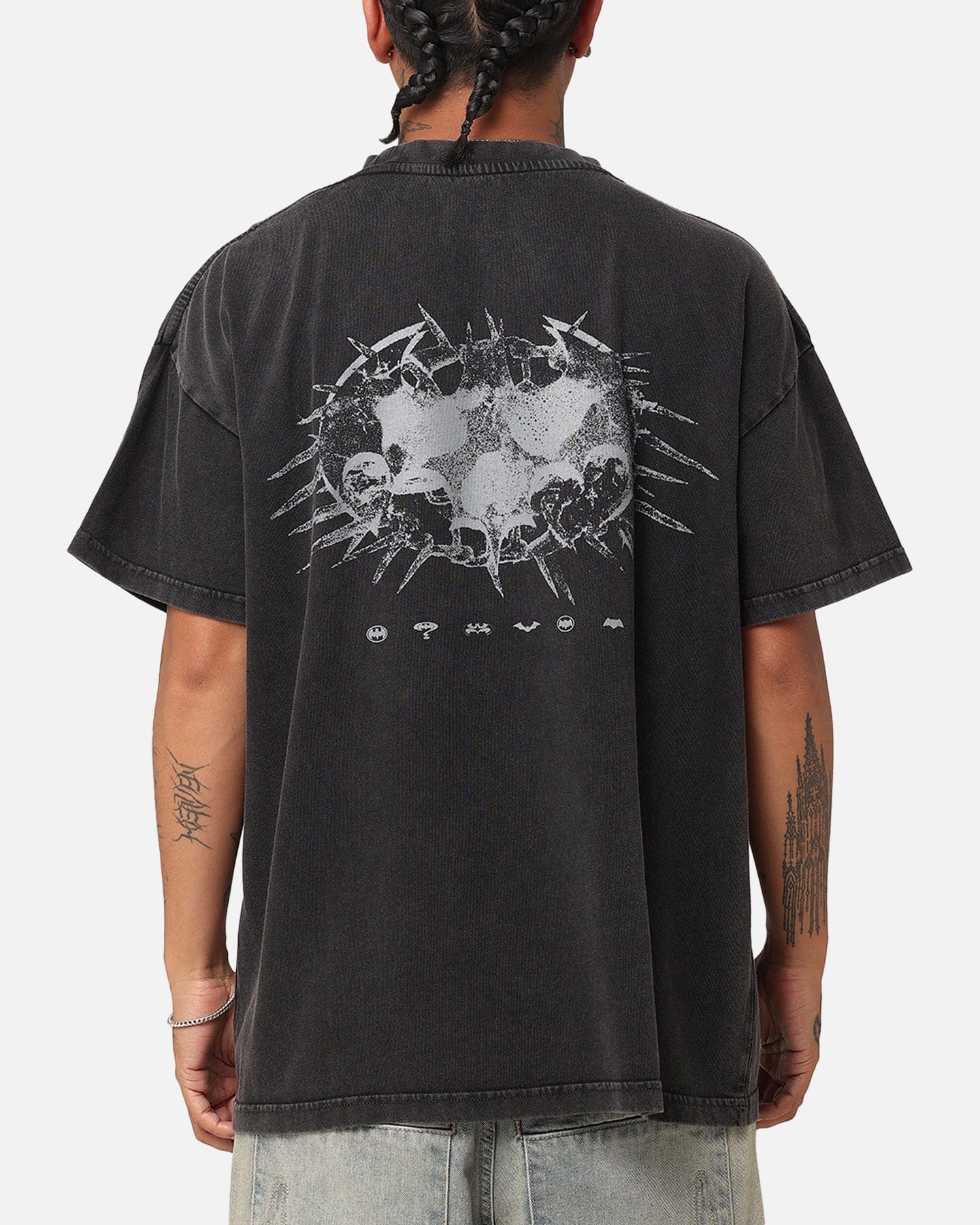 73studio x DC Batman Dark Logo Vintage T - Shirt Black Acidwash