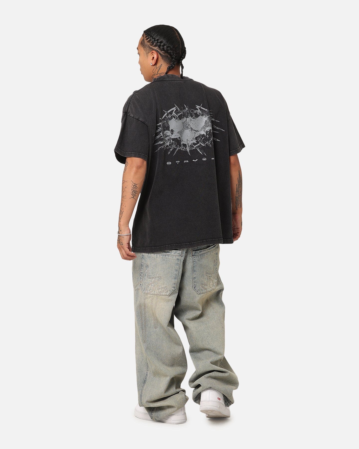 73studio x DC Batman Dark Logo Vintage T - Shirt Black Acidwash