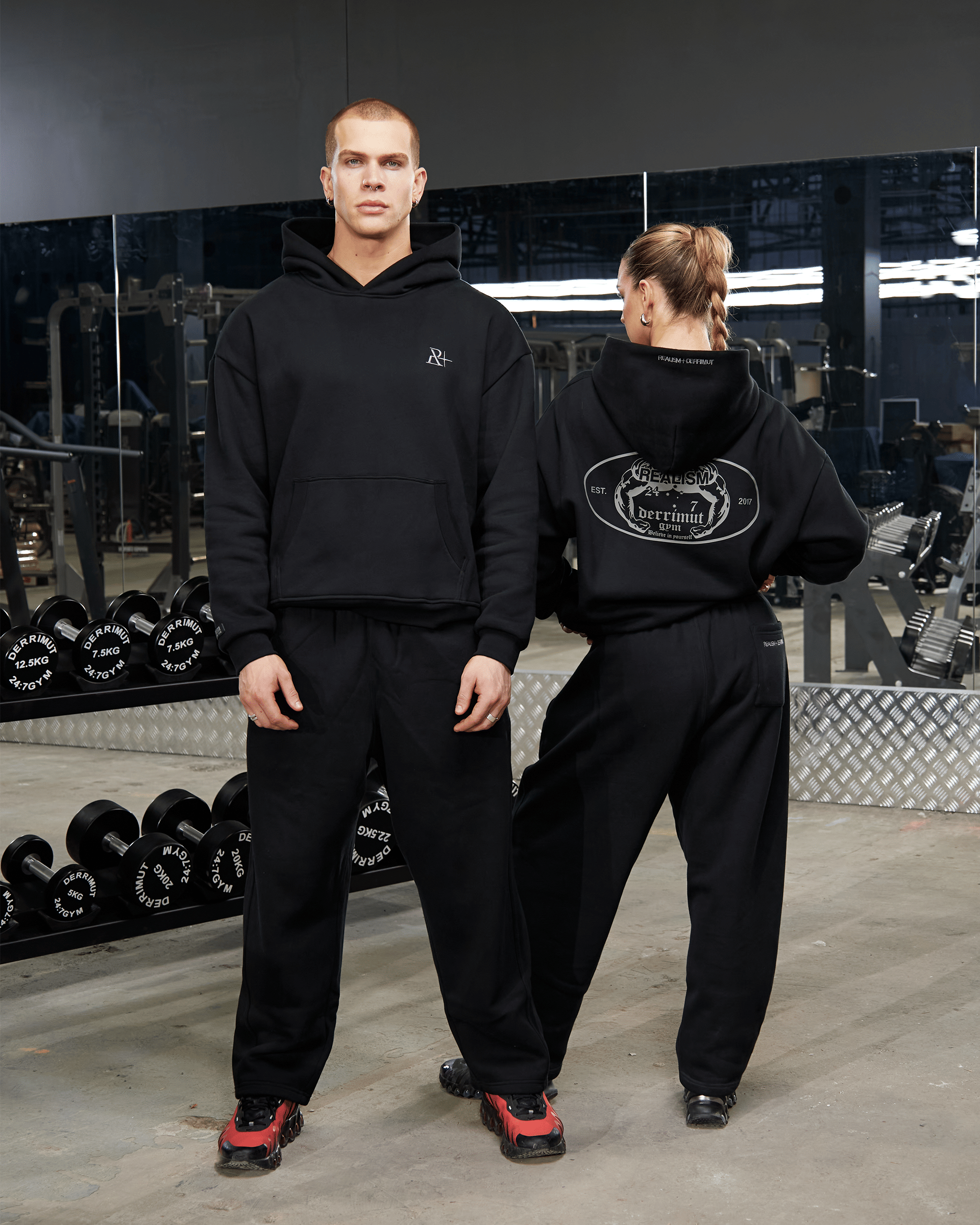 Realism SSS REALISM x DERRIMUT GYM OLD SCHOOL OPEN LEG SWEATPANTS BLACK