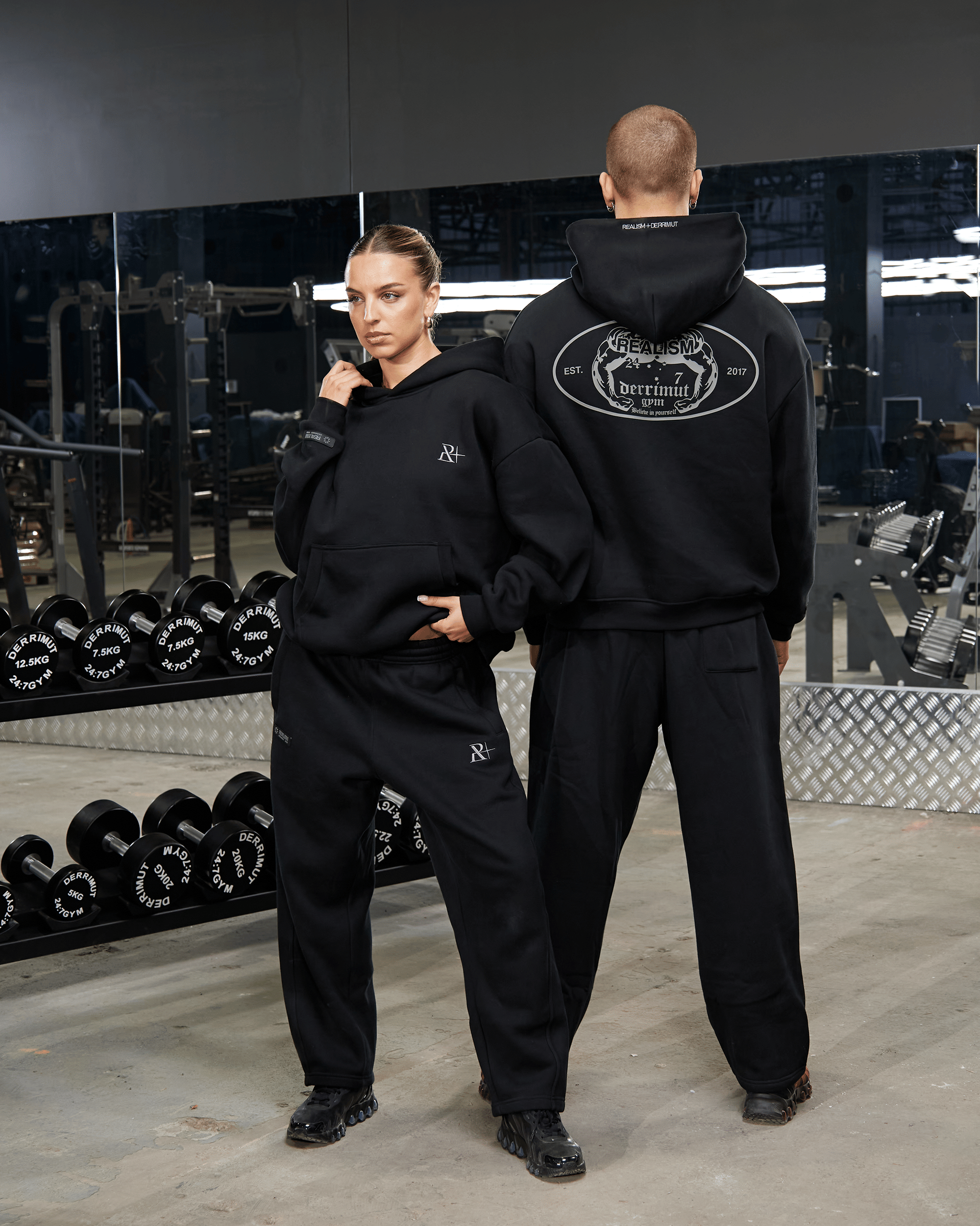 Realism SSS REALISM x DERRIMUT GYM OLD SCHOOL OPEN LEG SWEATPANTS BLACK