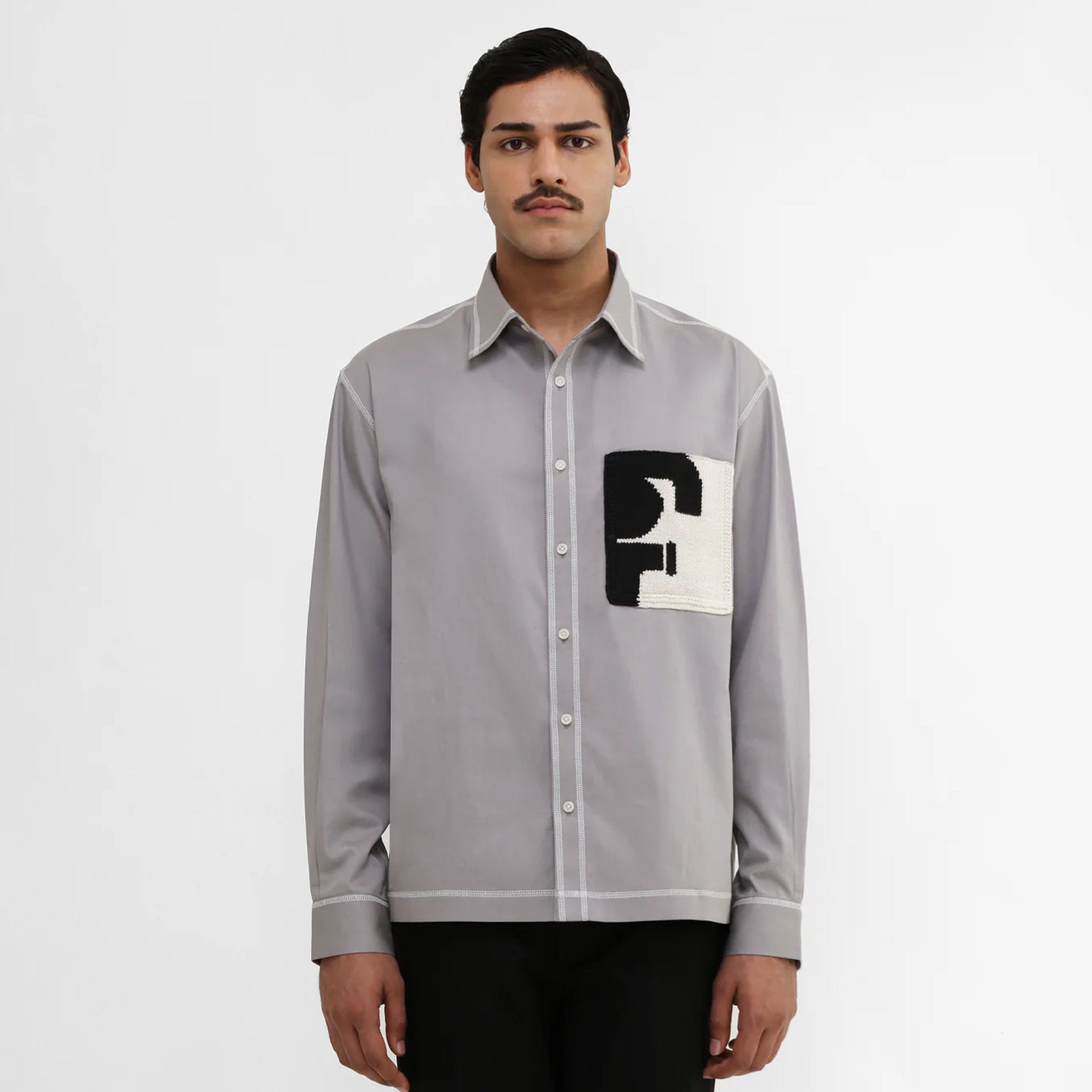 MARGN Handknit Patch Pocket Shirt (Grey)