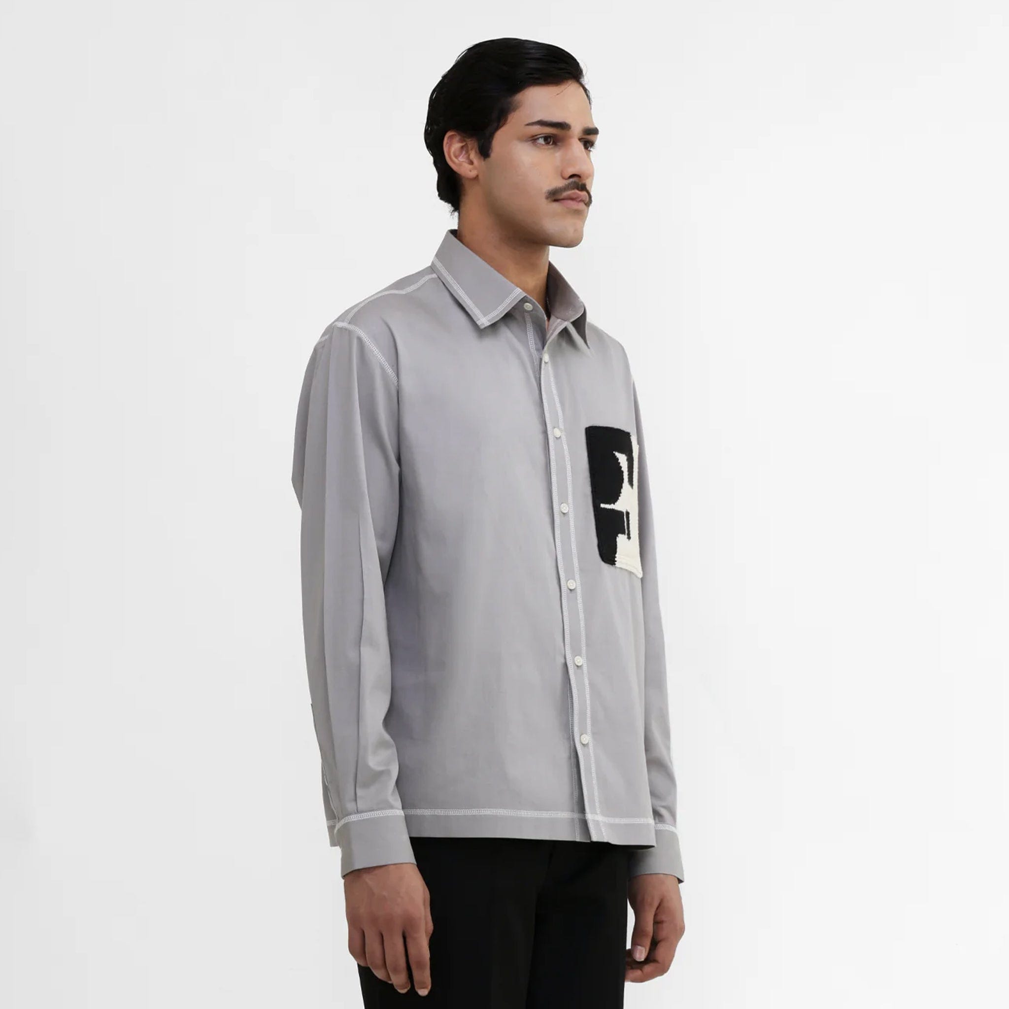 MARGN Handknit Patch Pocket Shirt (Grey)