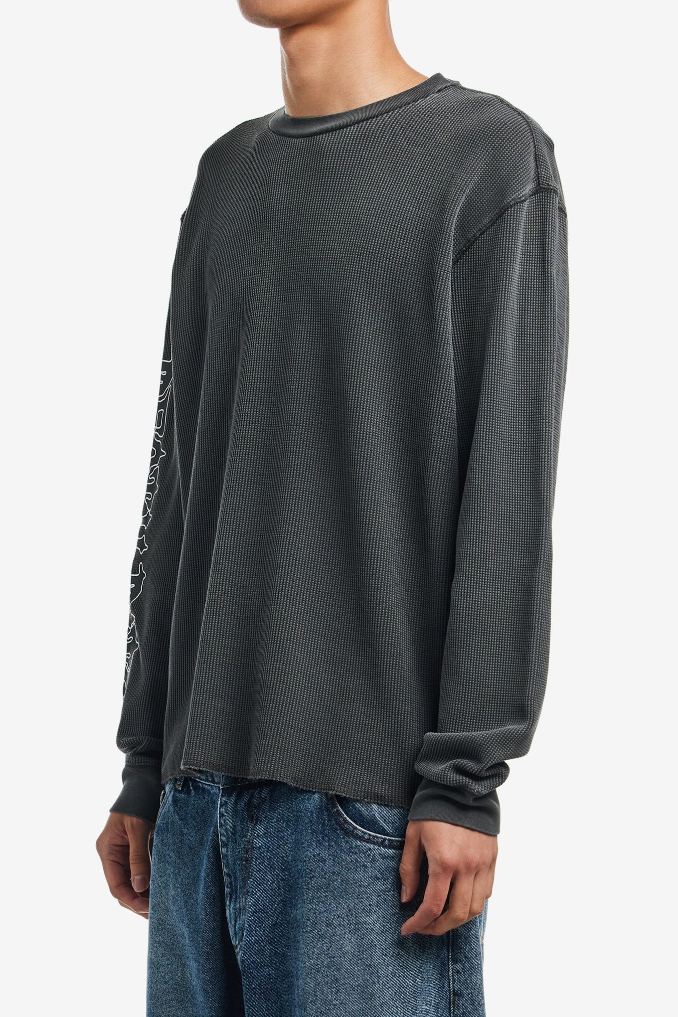 DEATH RITES SCRIPT SLEEVE WAFFLE TOP