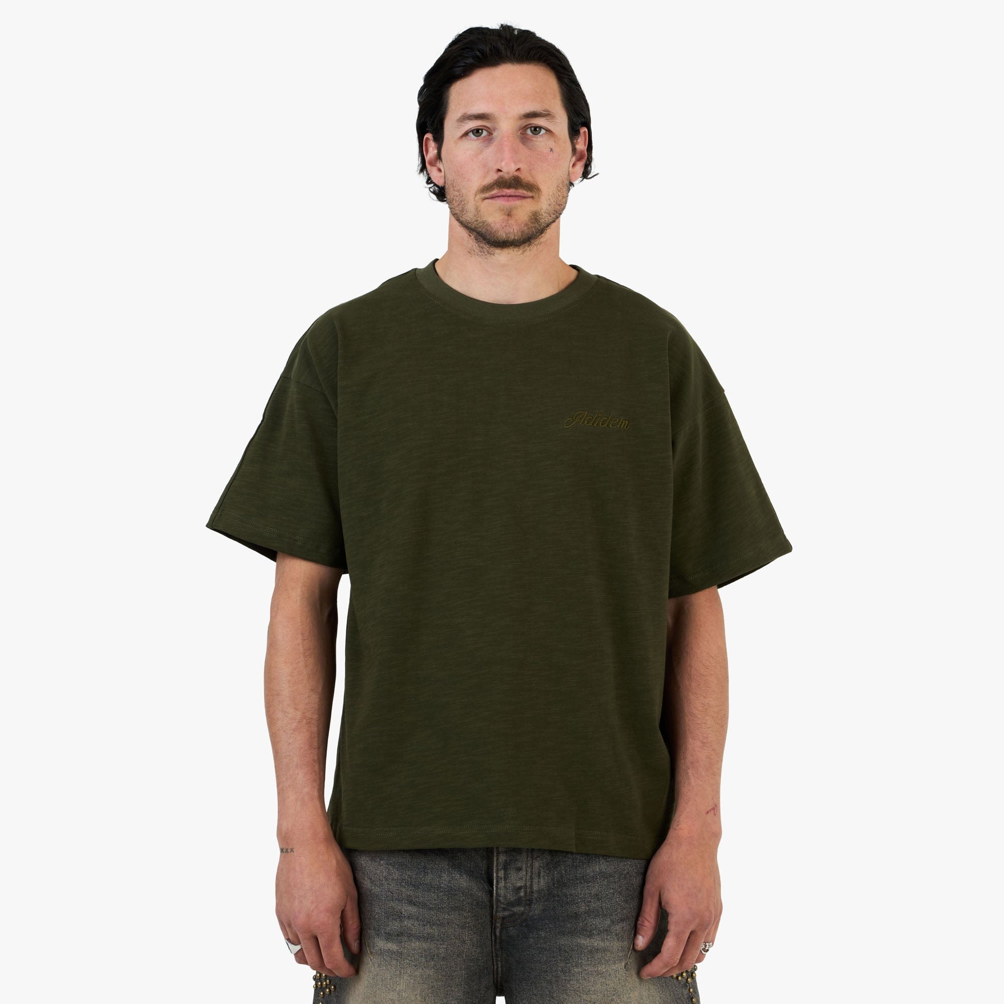 Adidem Asterisks Cursive Slub T - Shirt / Green