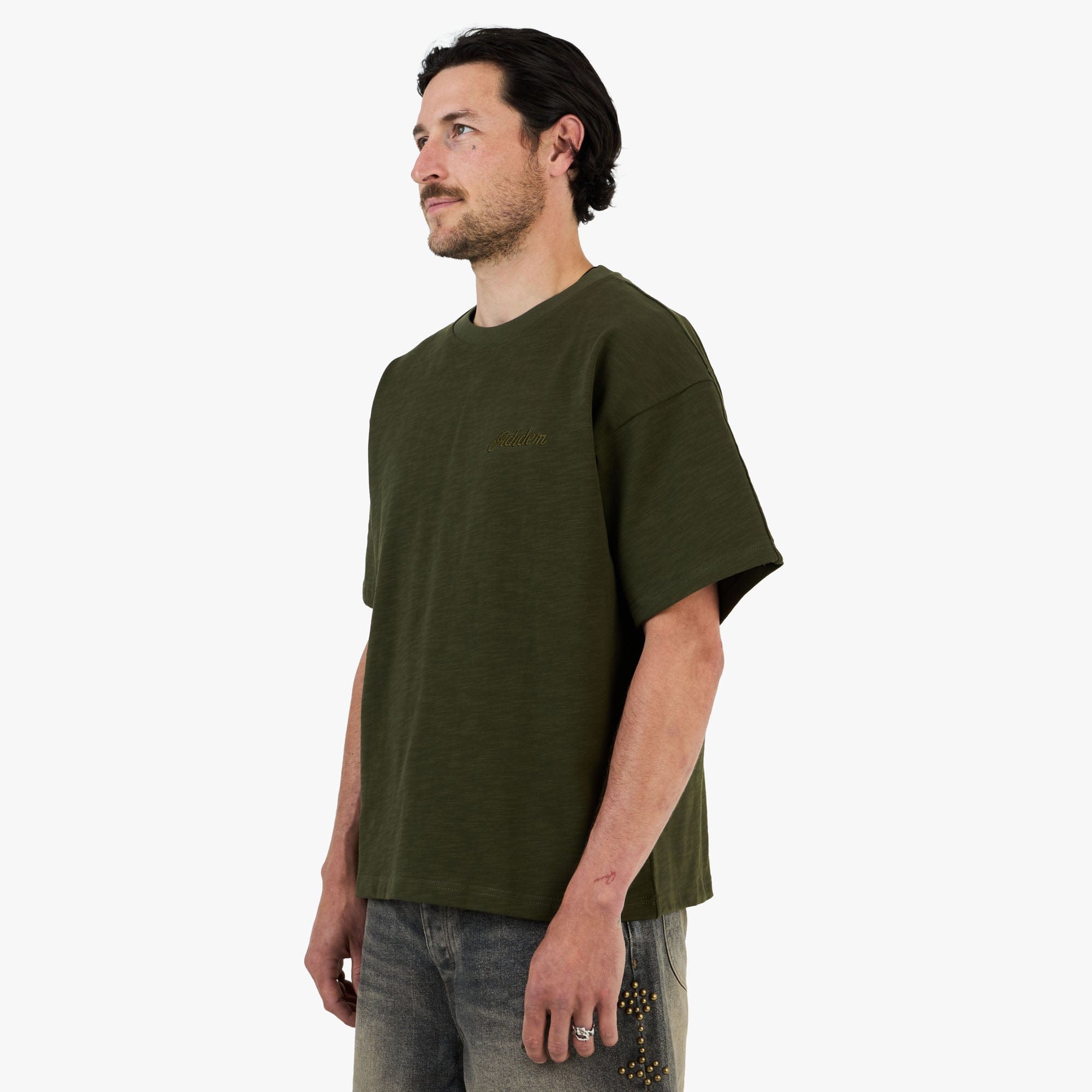 Adidem Asterisks Cursive Slub T - Shirt / Green